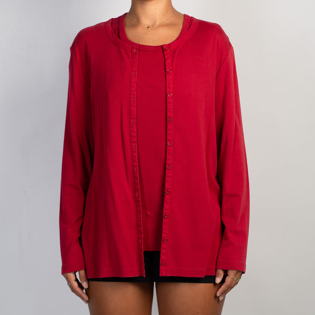 RED LAYERED CARDIGAN SET