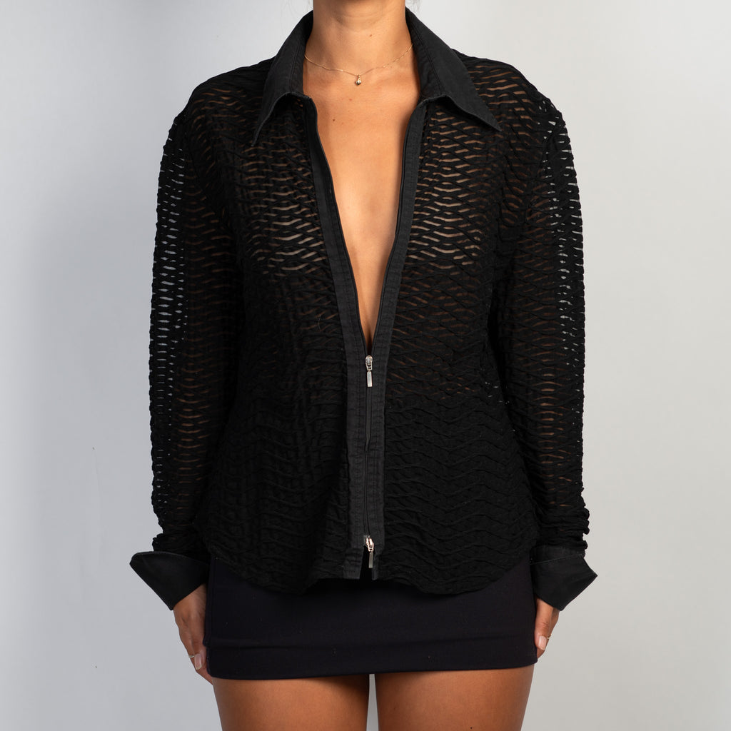 SHEER PATTERN ZIP BLOUSE