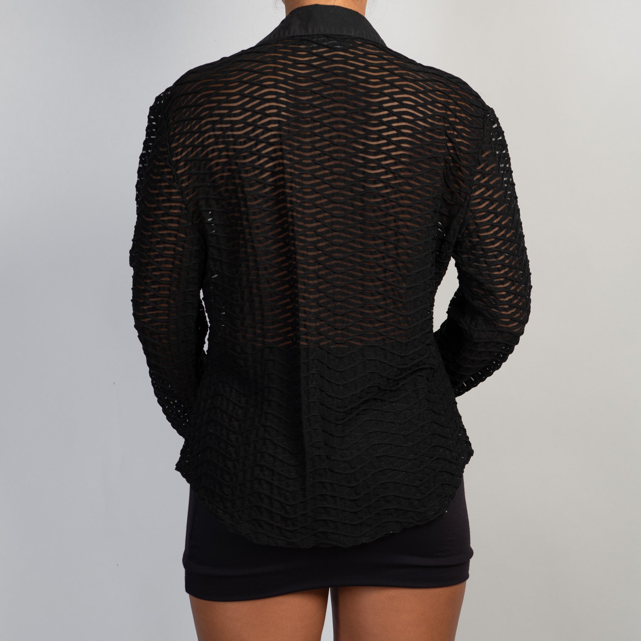 SHEER PATTERN ZIP BLOUSE