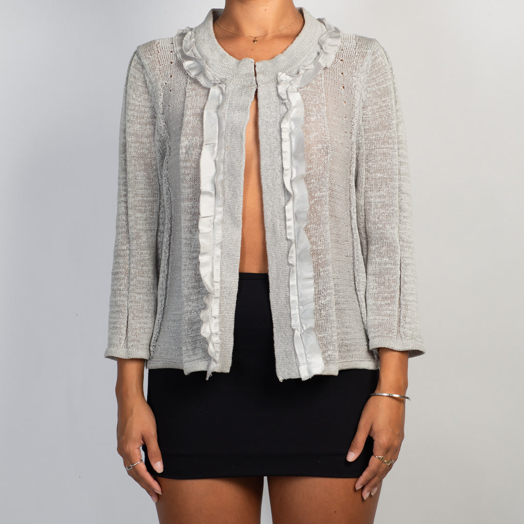 GREY RUFFLE CARDIGAN