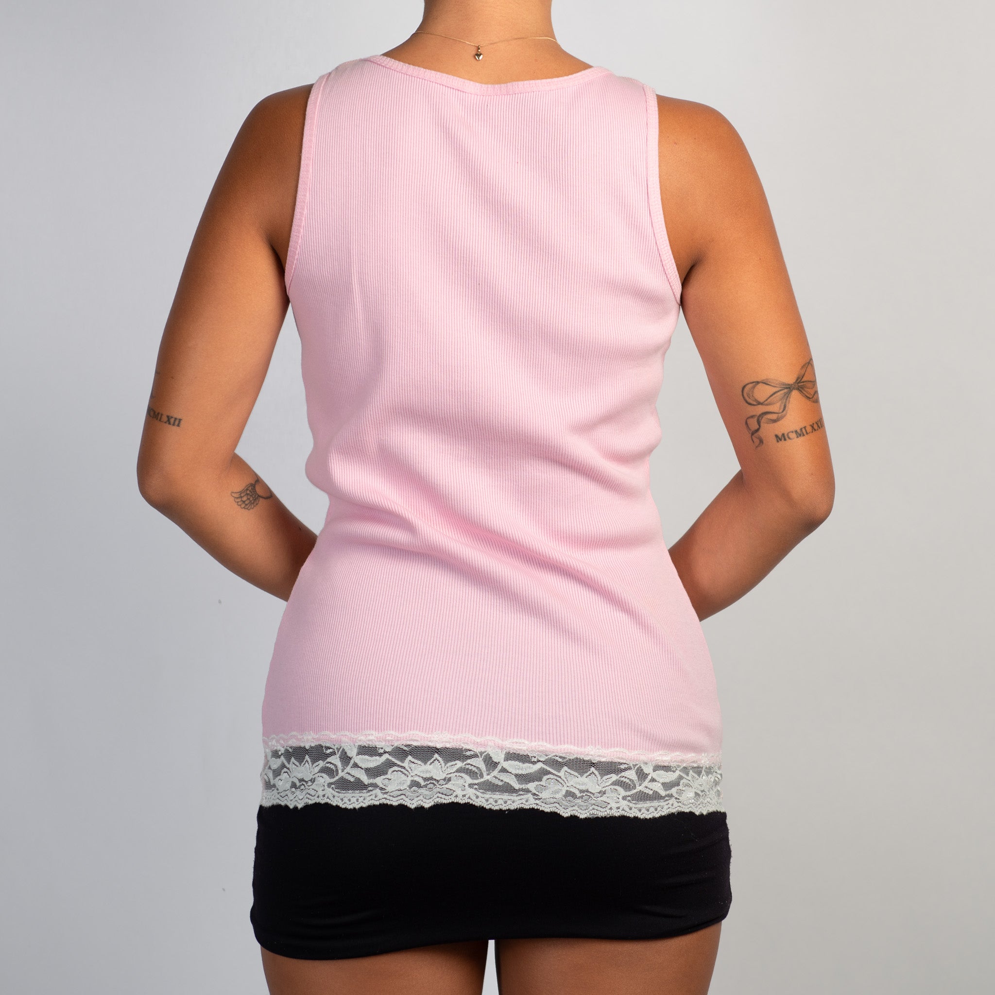 PINK LACE TRIM TANK TOP
