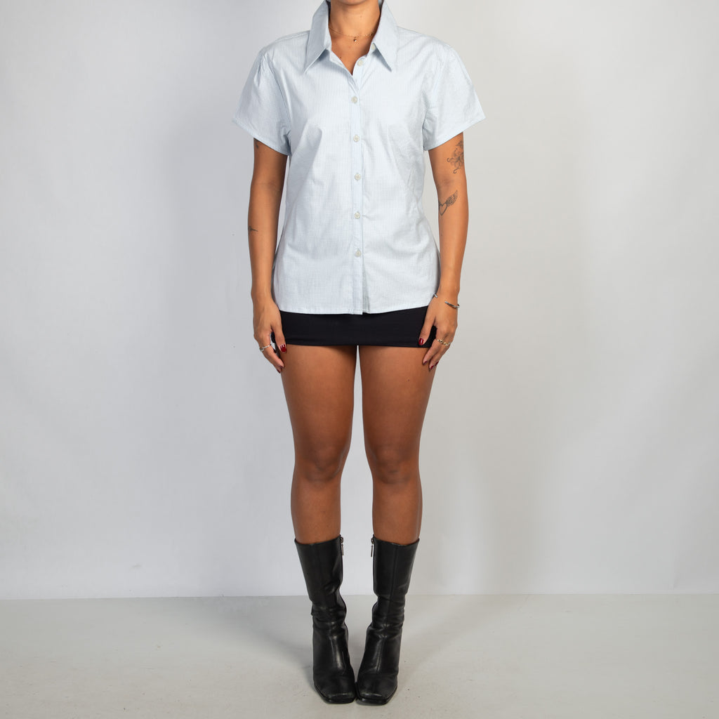BLUE MICRO CHECK BLOUSE