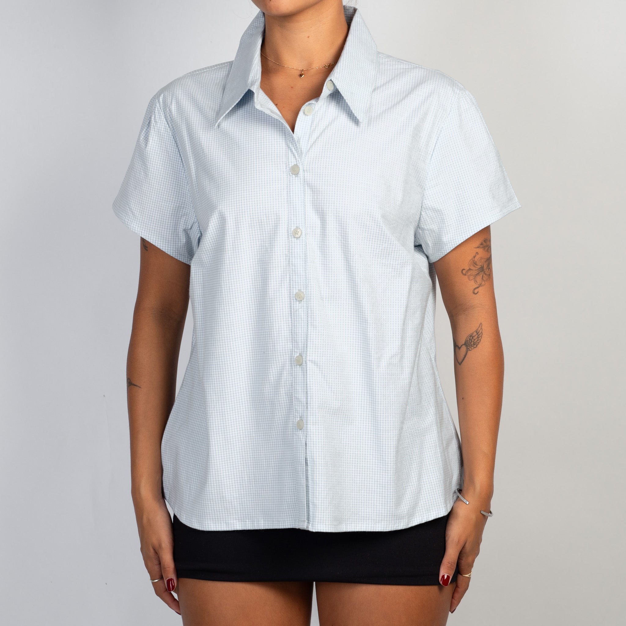 BLUE MICRO CHECK BLOUSE