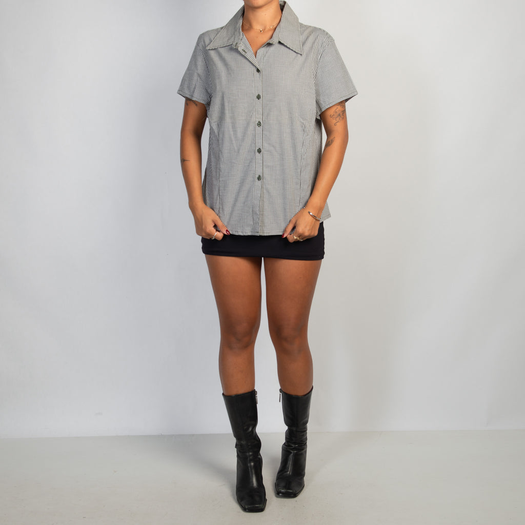 GREEN MICRO CHECK BLOUSE