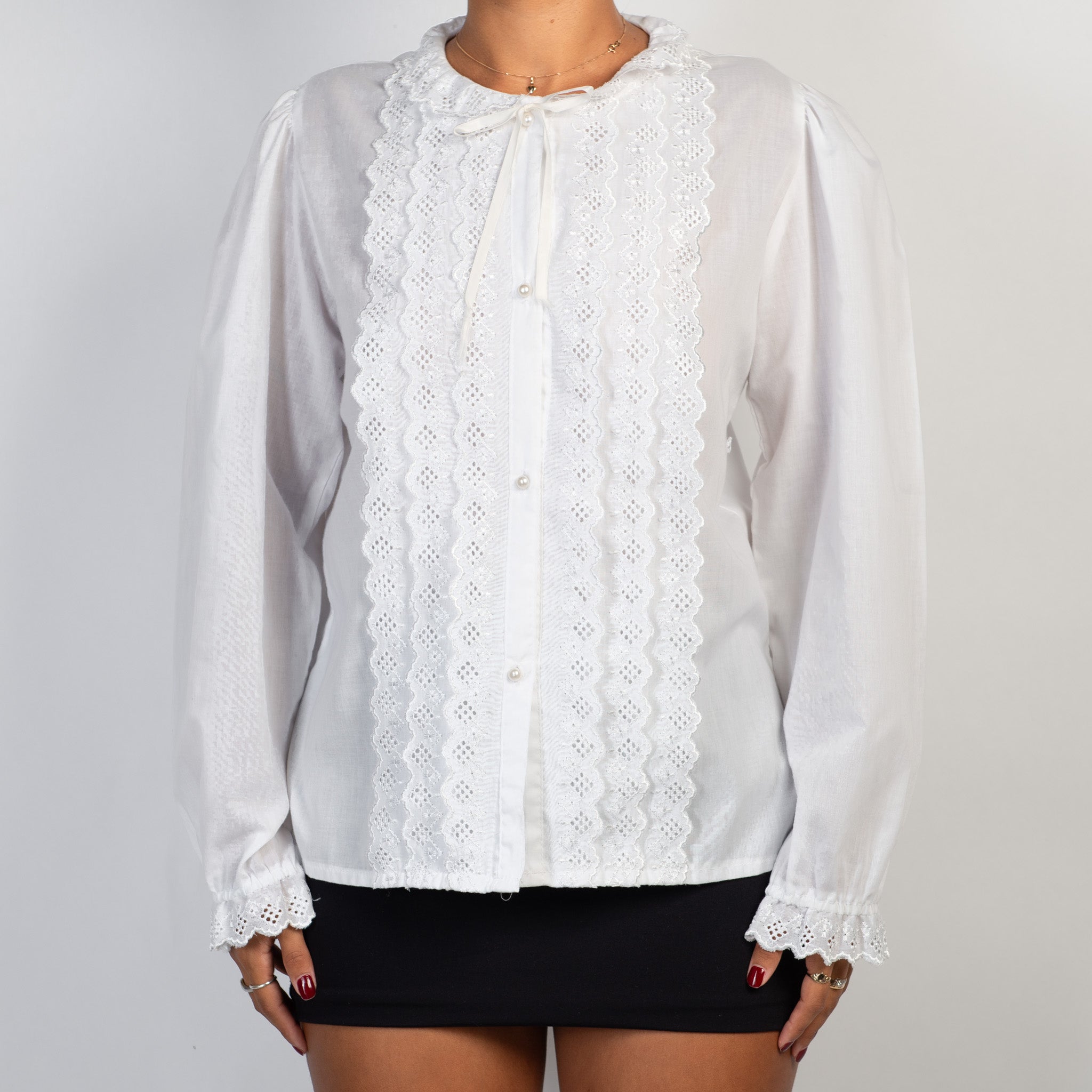 WHITE TIERED BRODERIE BLOUSE