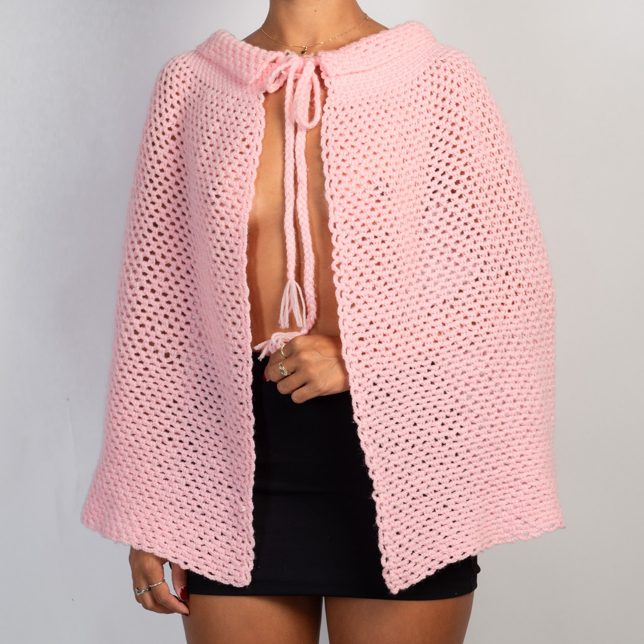 PINK KNIT PONCHO CAPE