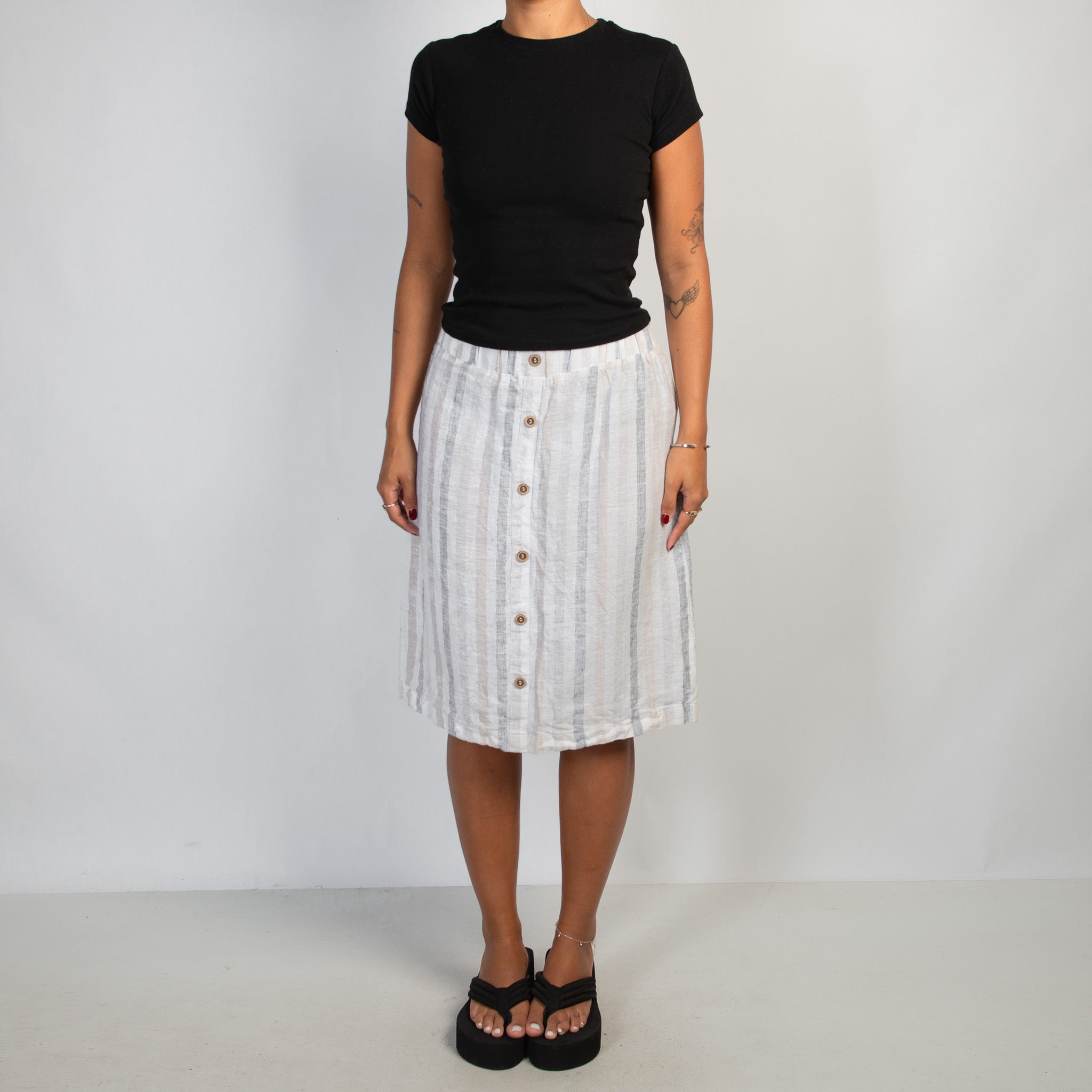 STRIPE LINEN MIDI SKIRT