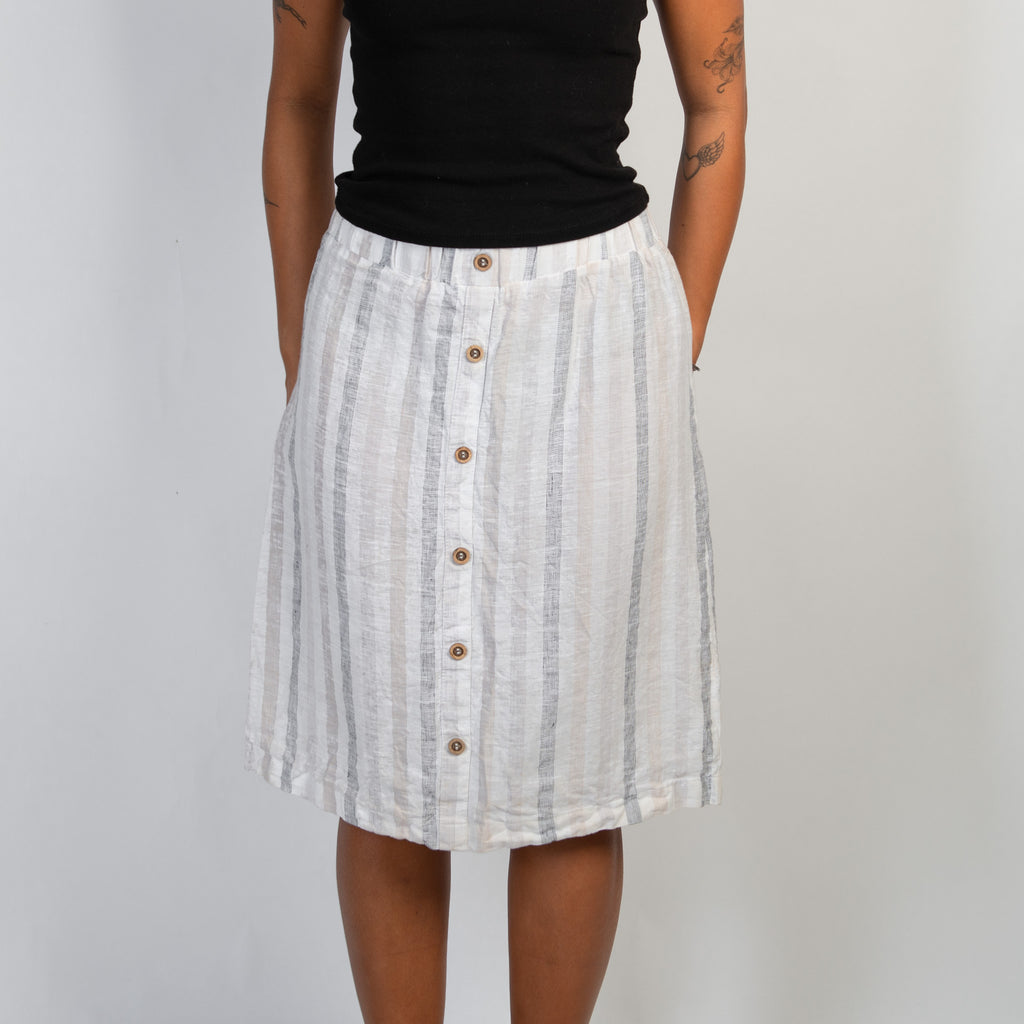 STRIPE LINEN MIDI SKIRT