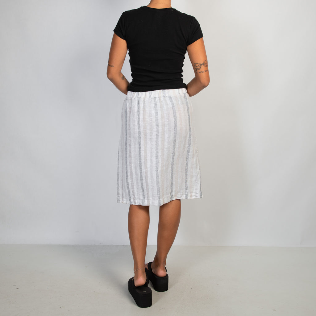 STRIPE LINEN MIDI SKIRT