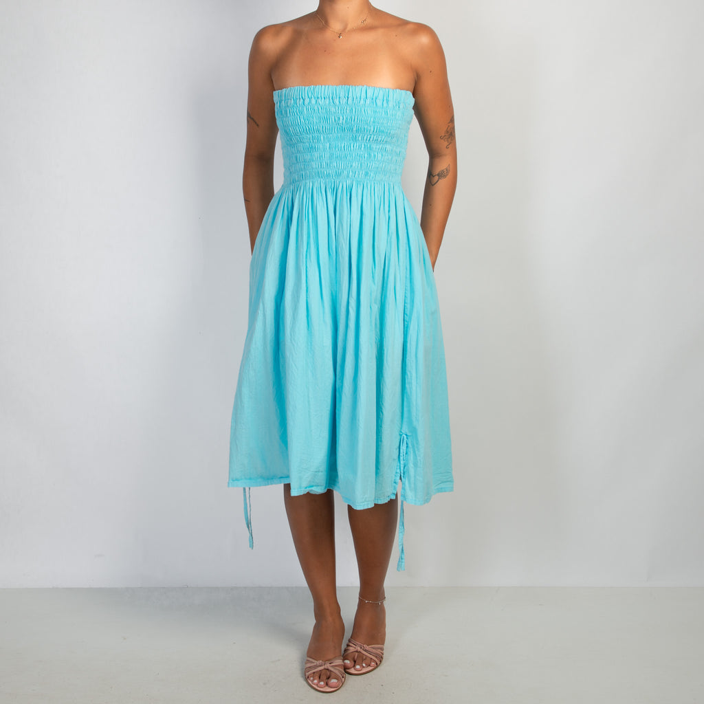 BLUE STRAPLESS DRESS