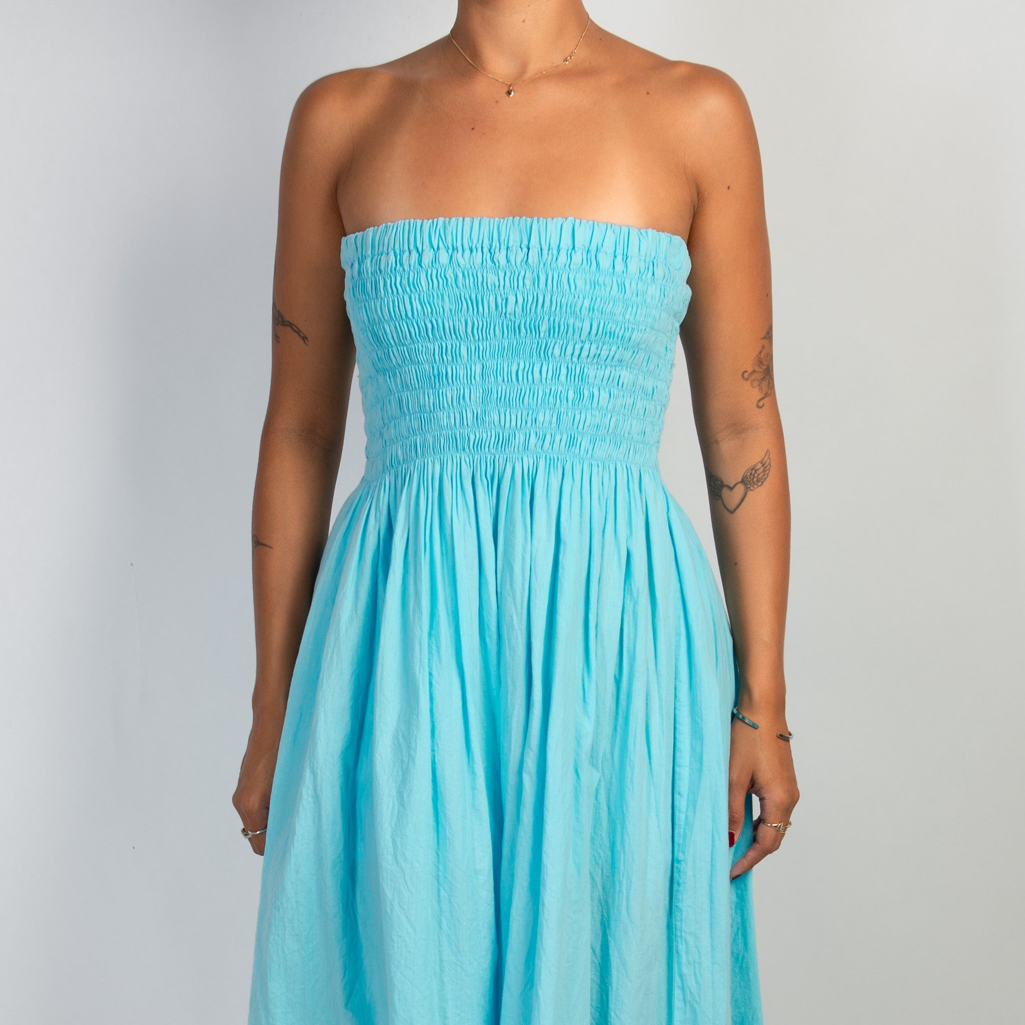 BLUE STRAPLESS DRESS