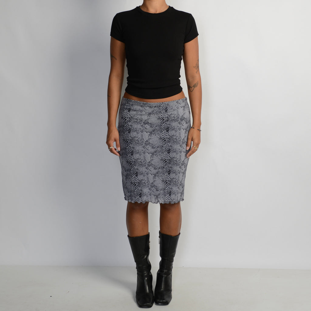 GREY ANIMAL PRINT MIDI SKIRT
