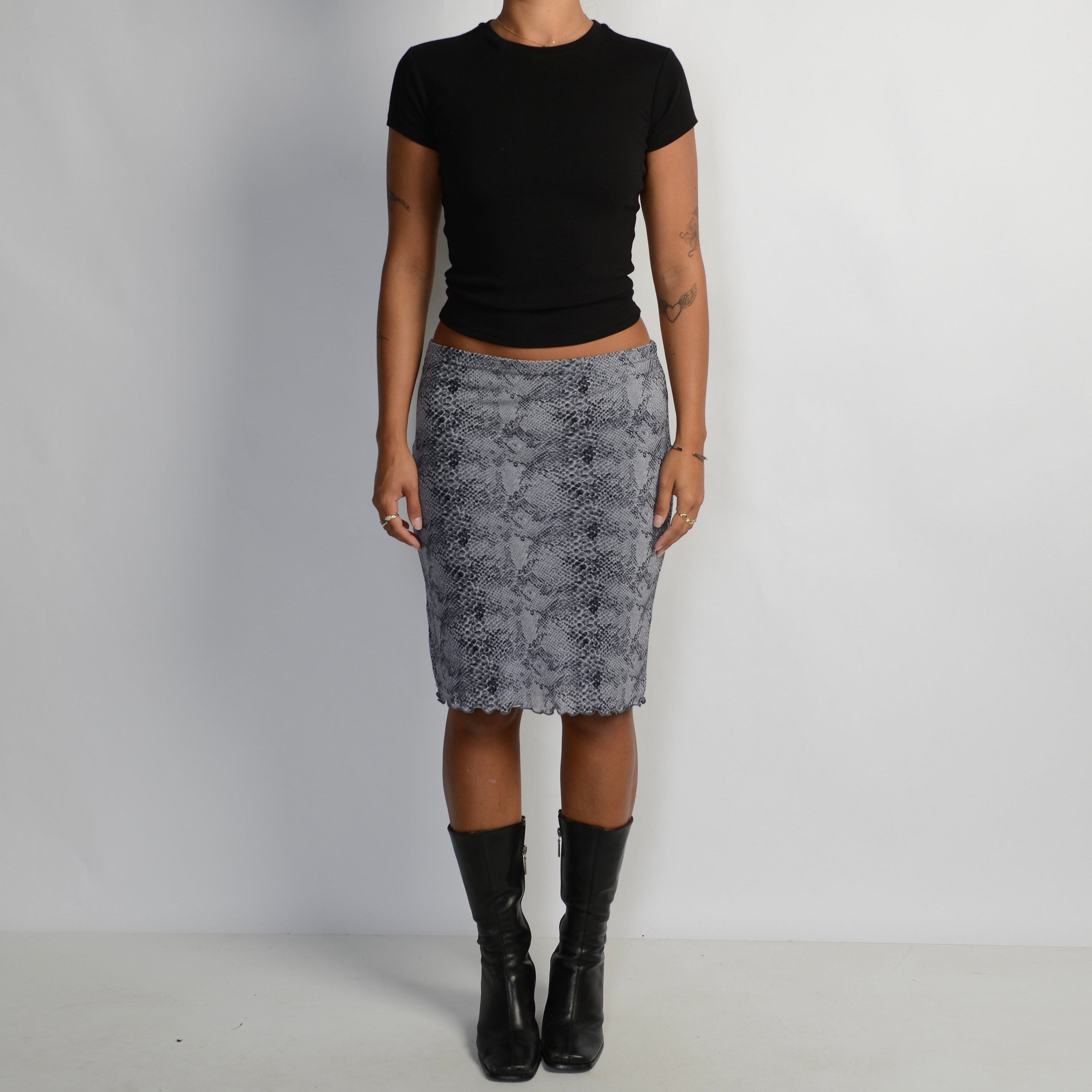 GREY ANIMAL PRINT MIDI SKIRT