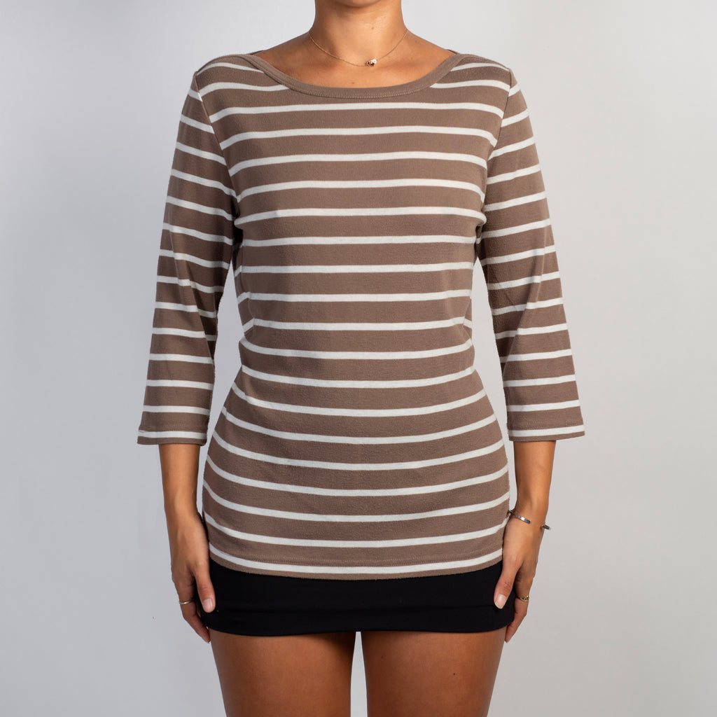 BROWN STRIPE 3/4 SLEEVE TOP