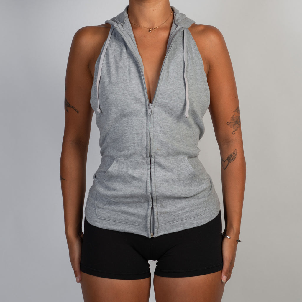 GREY ZIP HOOD TOP