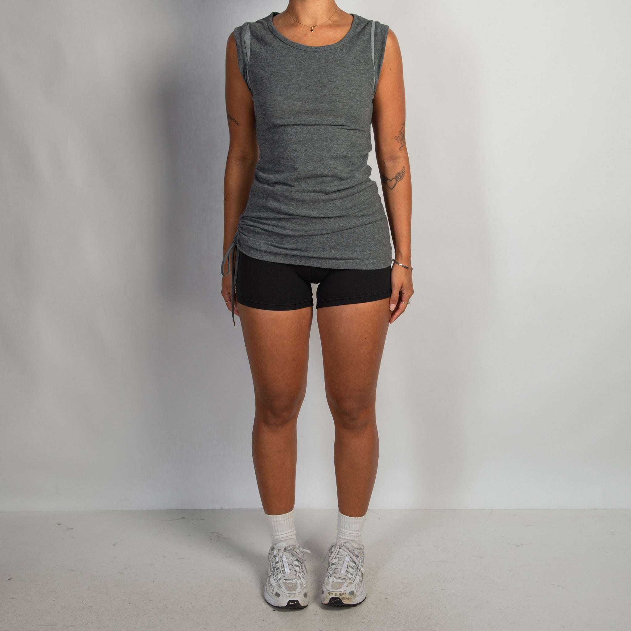 GREY COTTON RUCHED TOP