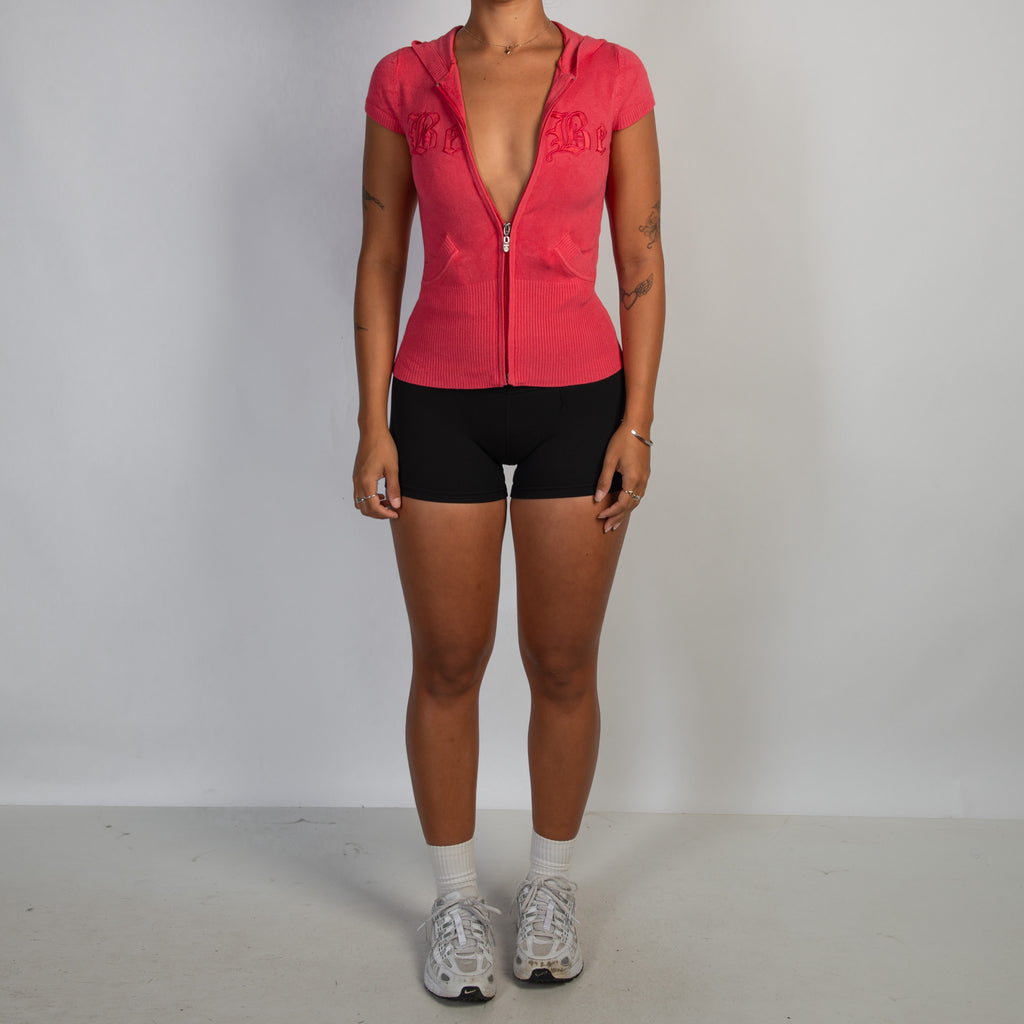 DARK PINK KNIT ZIP TOP