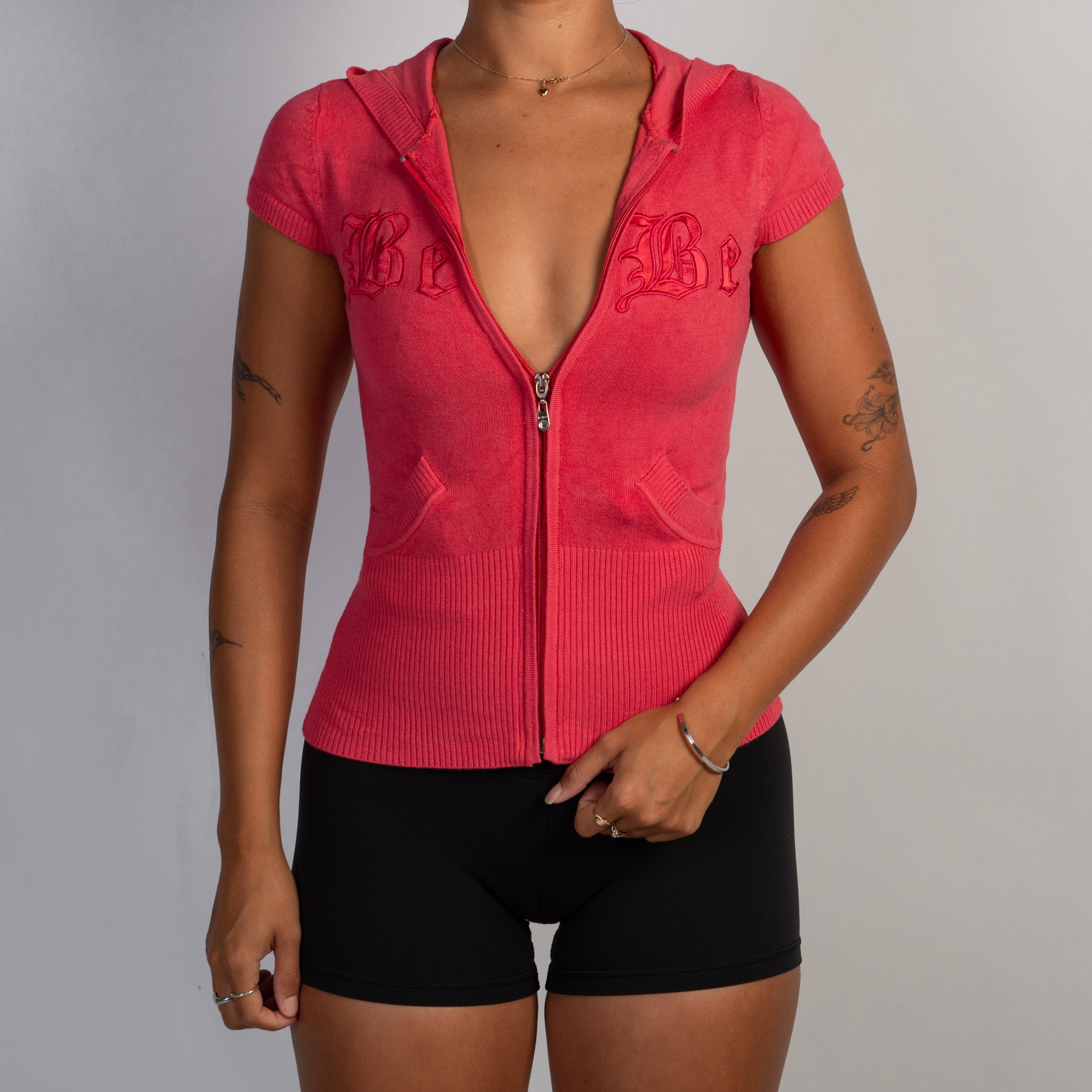 DARK PINK KNIT ZIP TOP