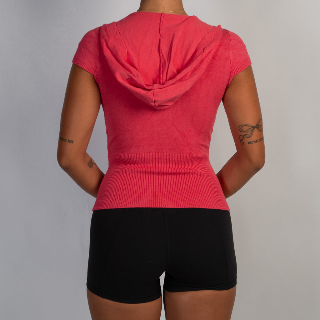DARK PINK KNIT ZIP TOP