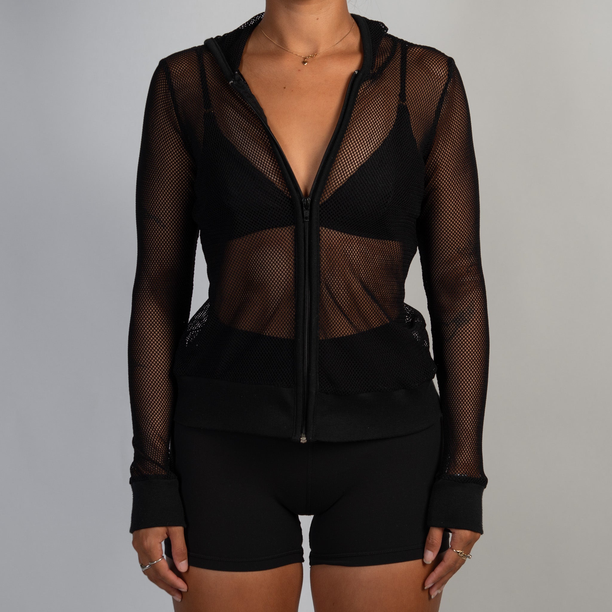 BLACK SHEER MESH ZIP JACKET