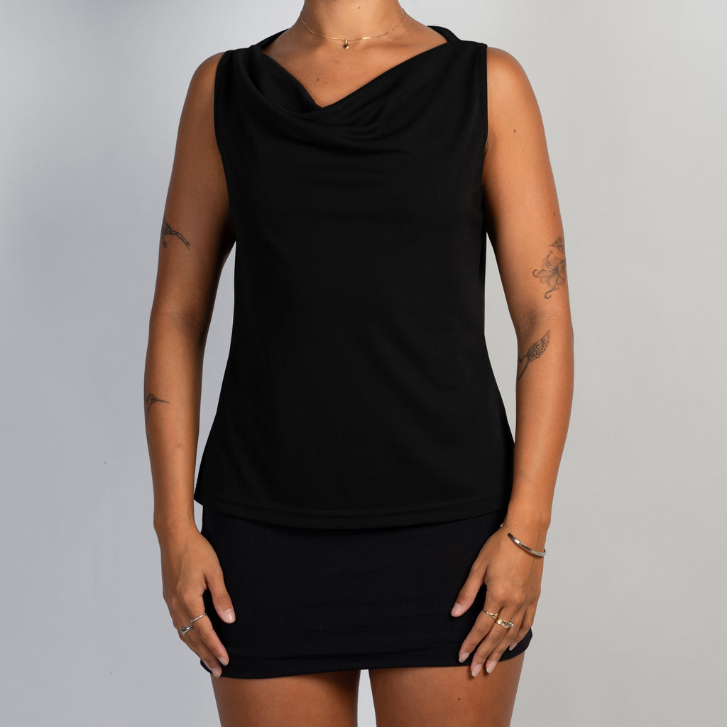 BLACK COWL NECK TOP