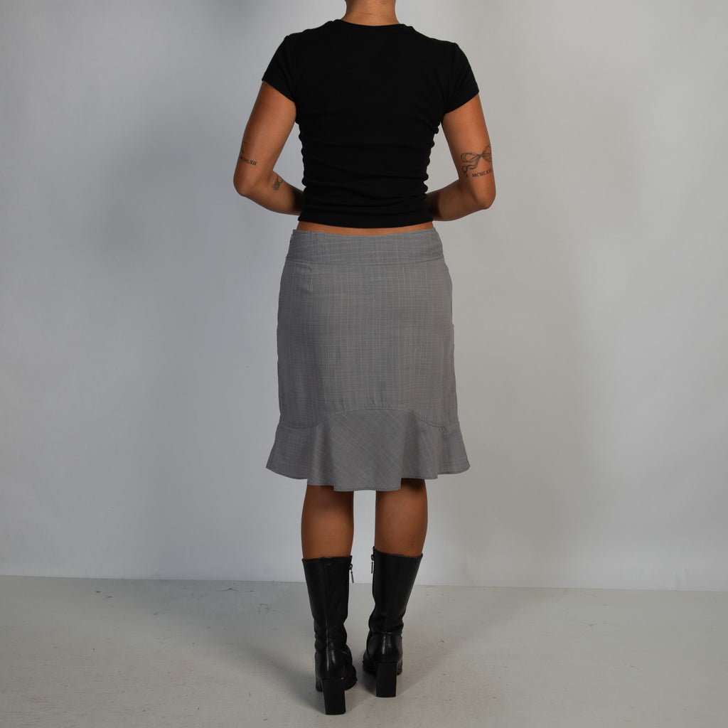 GREY CHECK MIDI SKIRT