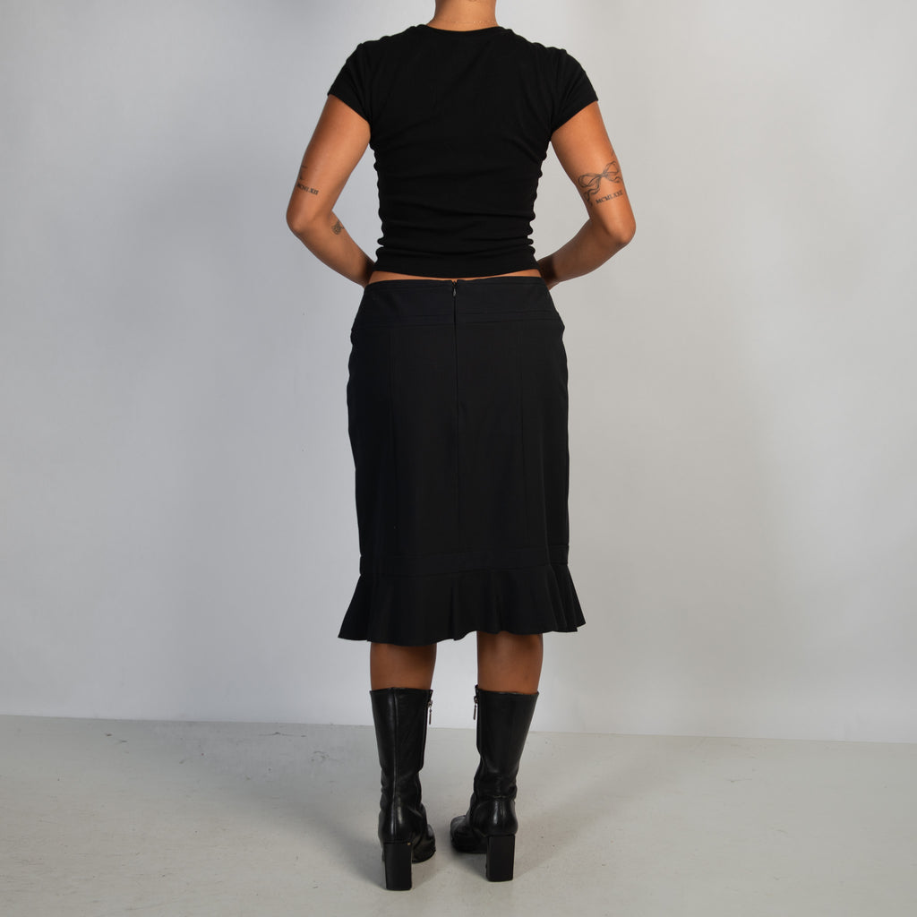 BLACK PINSTRIPE MIDI SKIRT