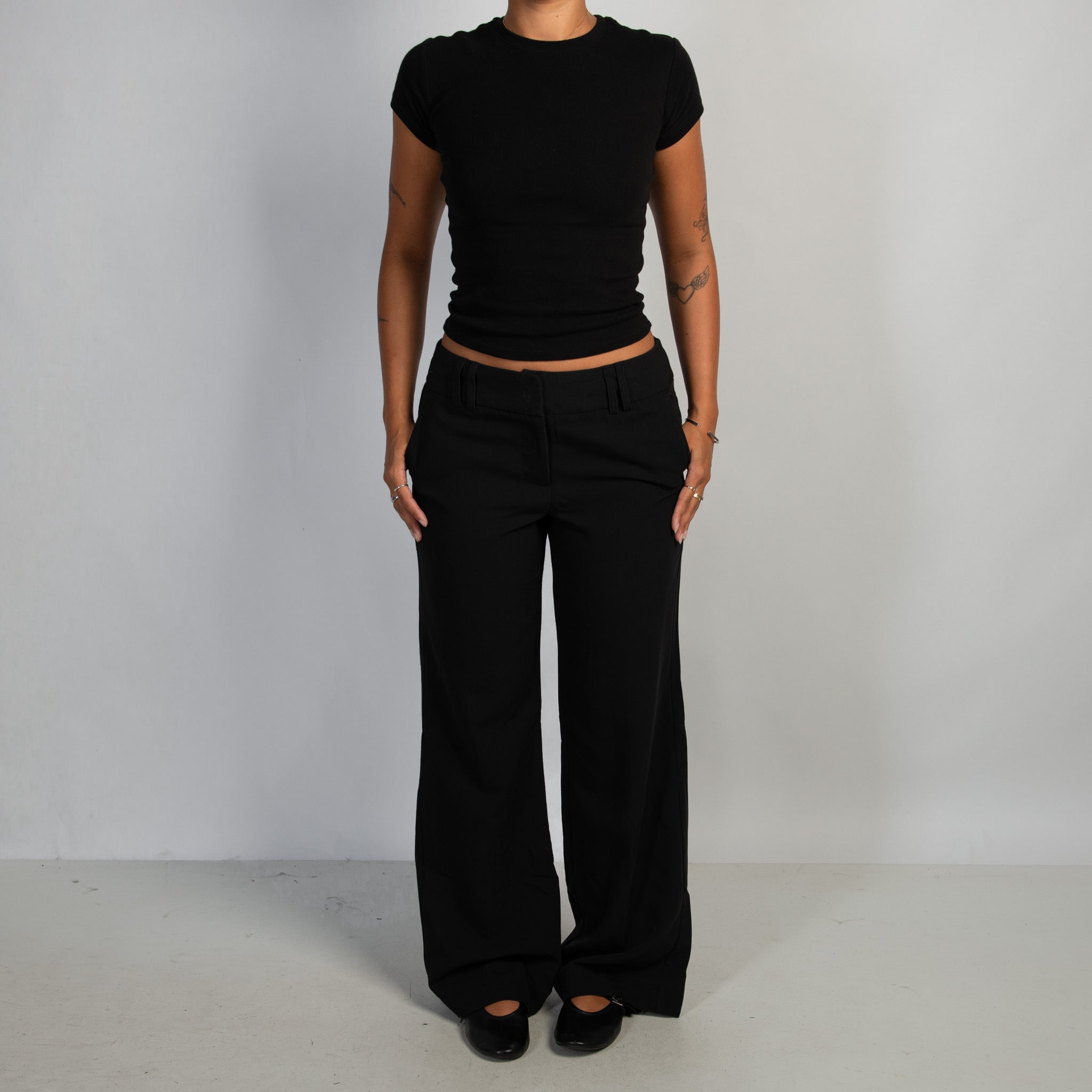 BLACK WIDE LEG TROUSERS