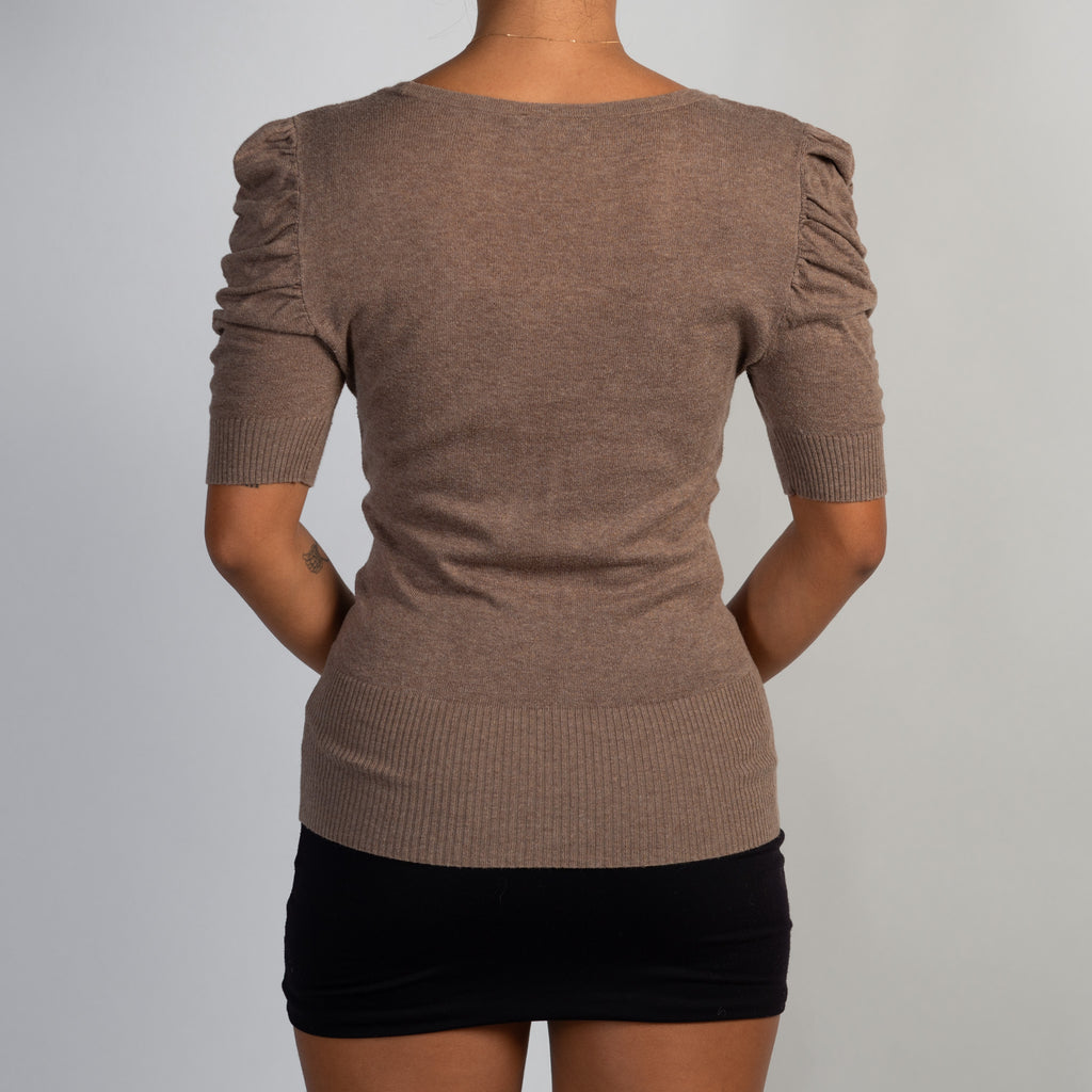 BROWN THIN KNIT TOP
