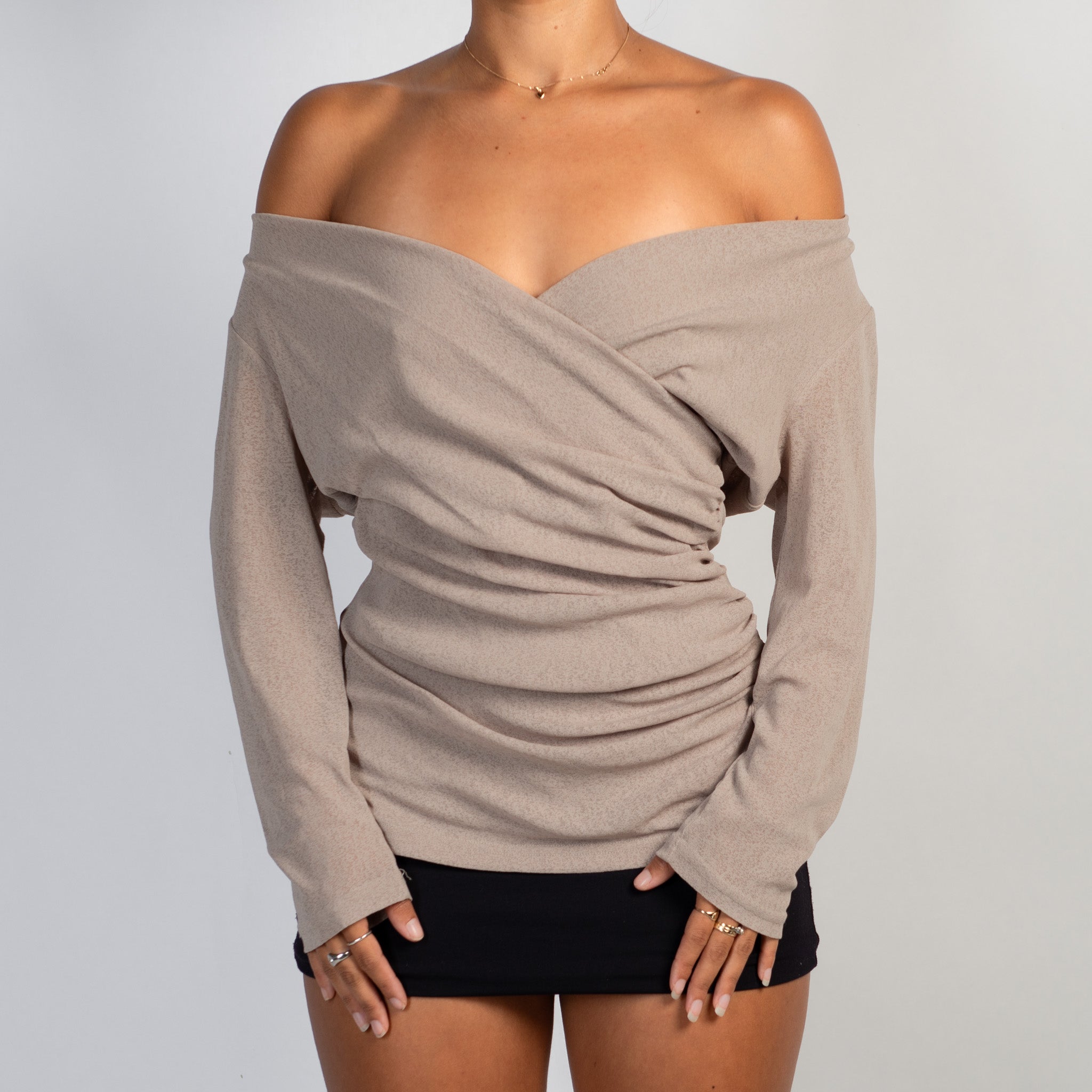 MESH FAUX WRAP TOP