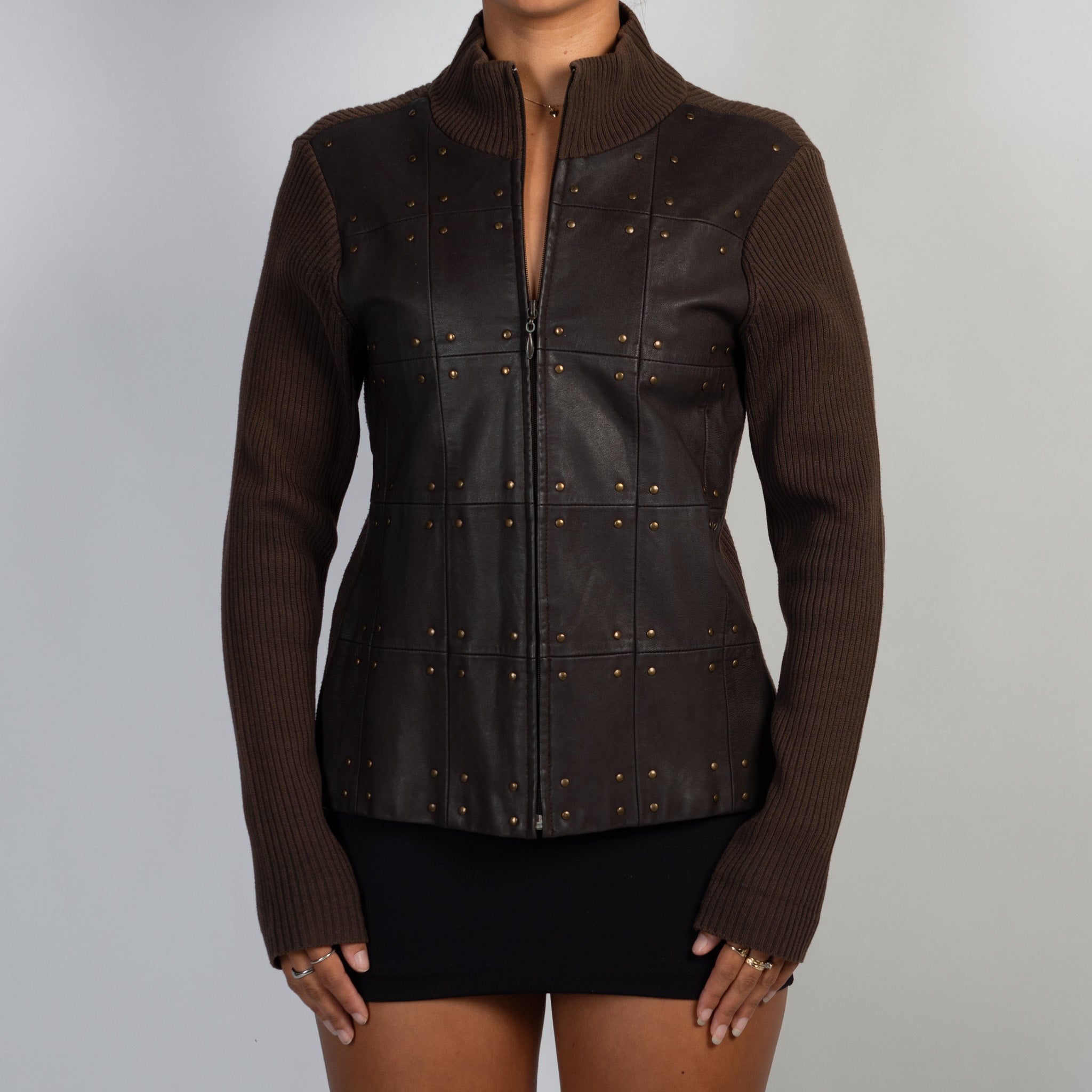BROWN LEATHER ZIP JACKET