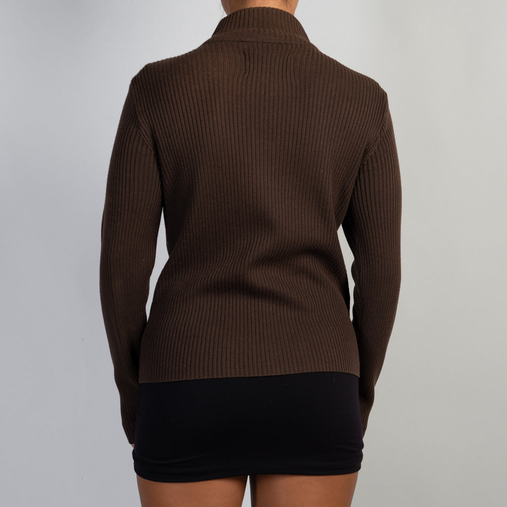 BROWN LEATHER ZIP JACKET