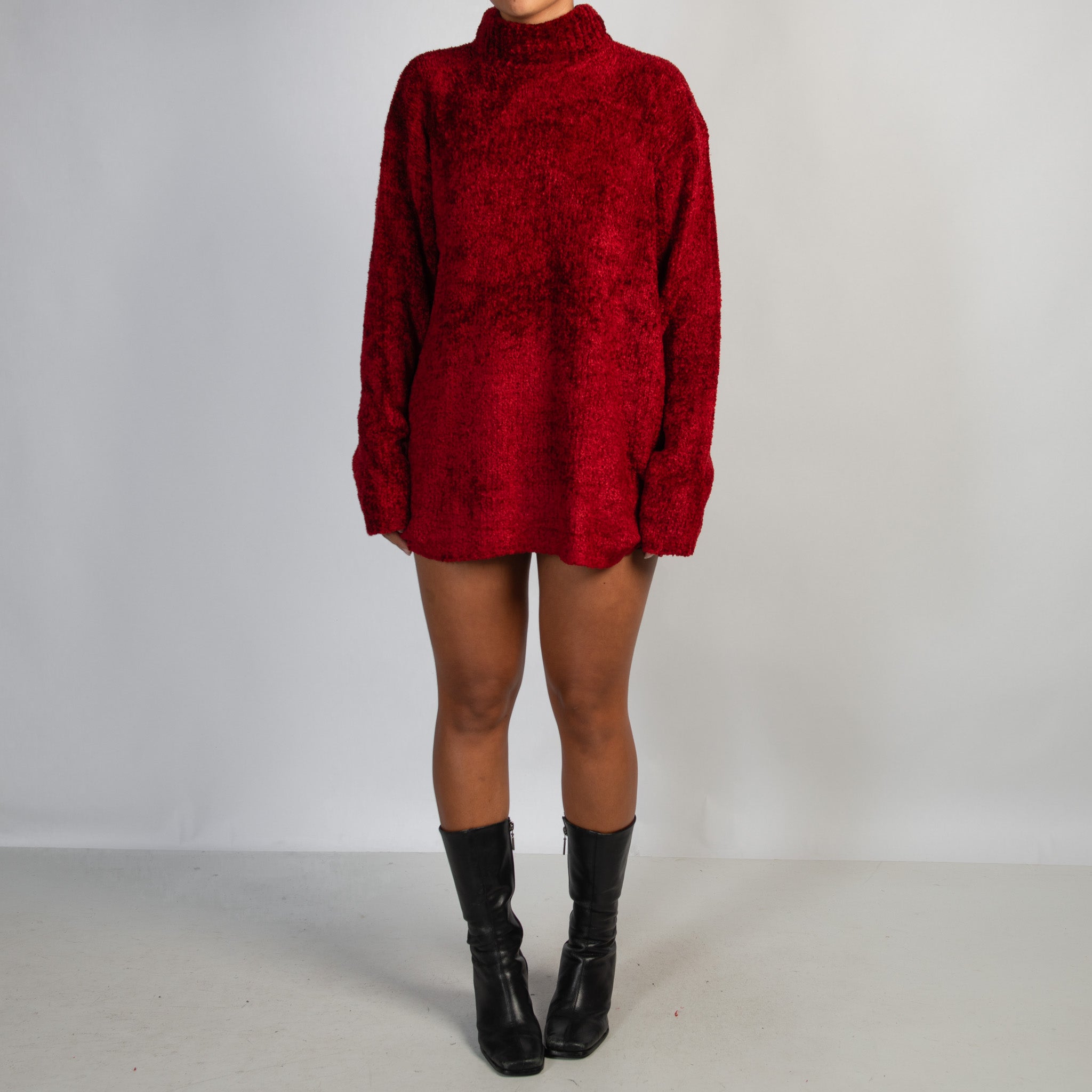 RED CHENILLE KNIT SWEATER