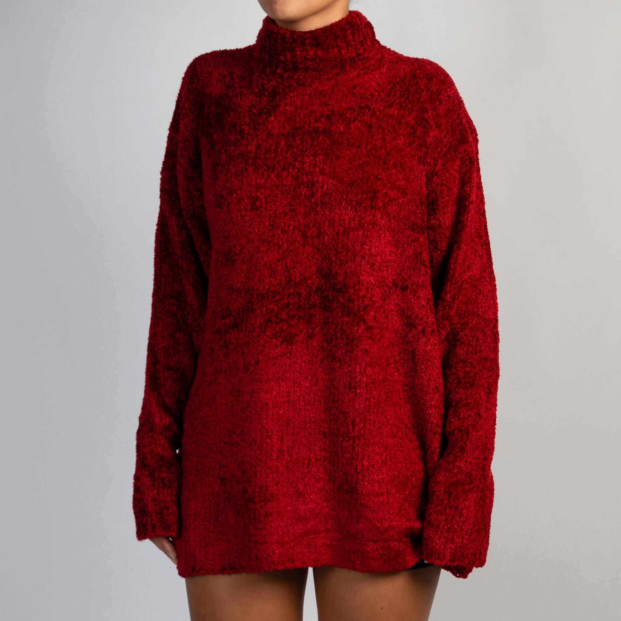 RED CHENILLE KNIT SWEATER