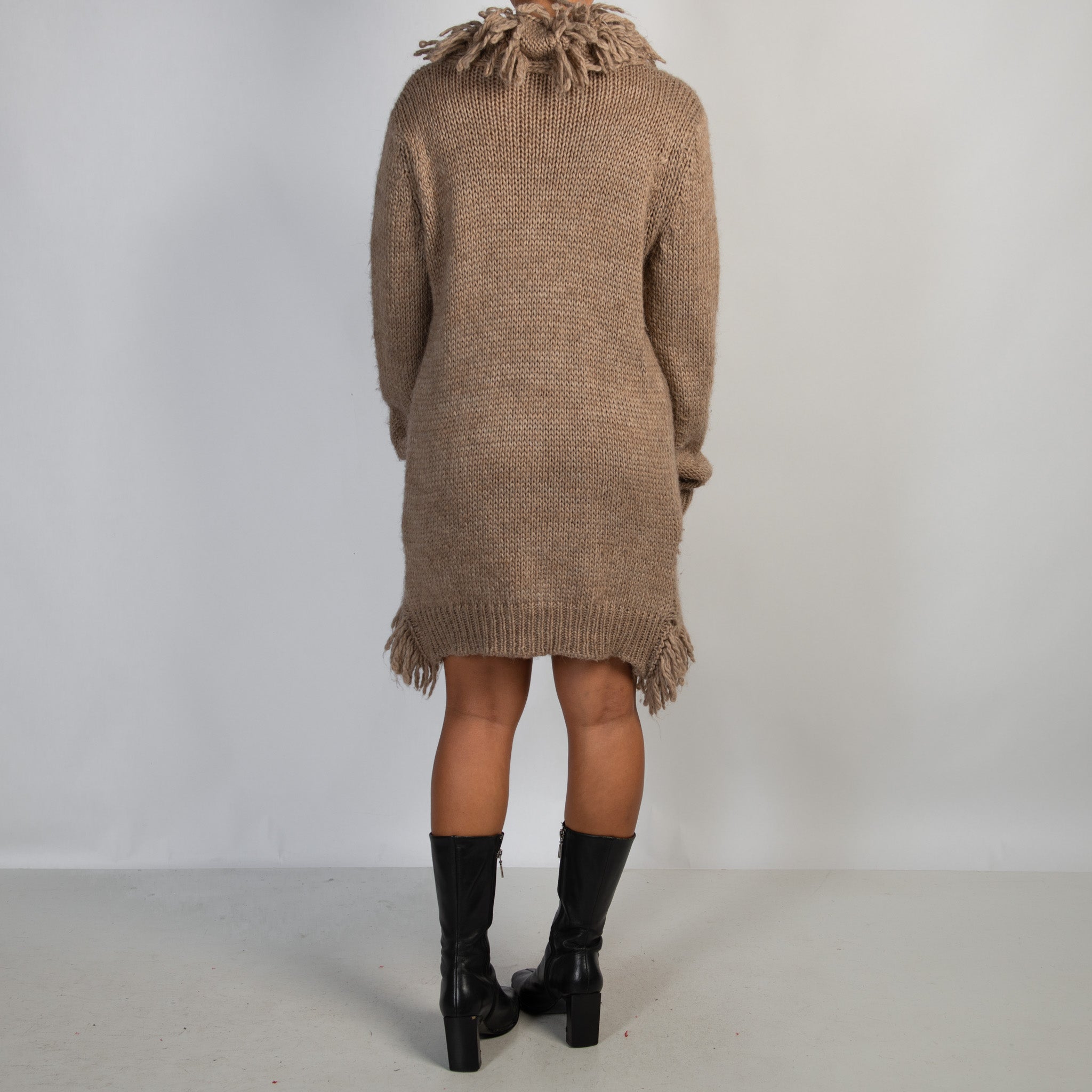 BEIGE SHAG WOOL CARDIGAN
