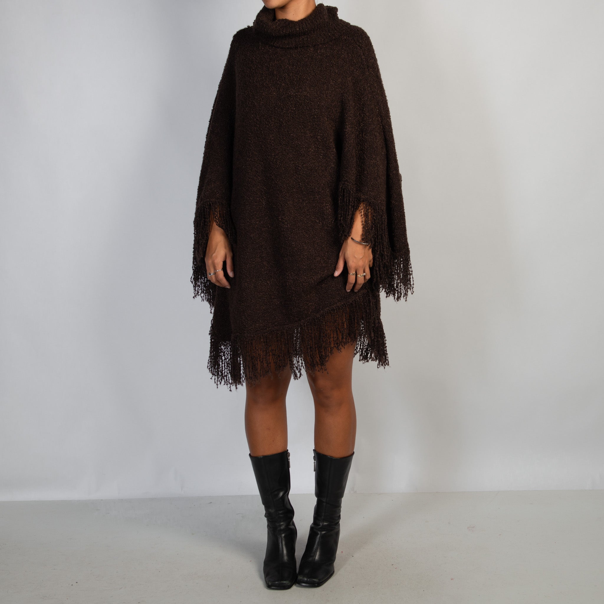 DARK BROWN SHAG PONCHO