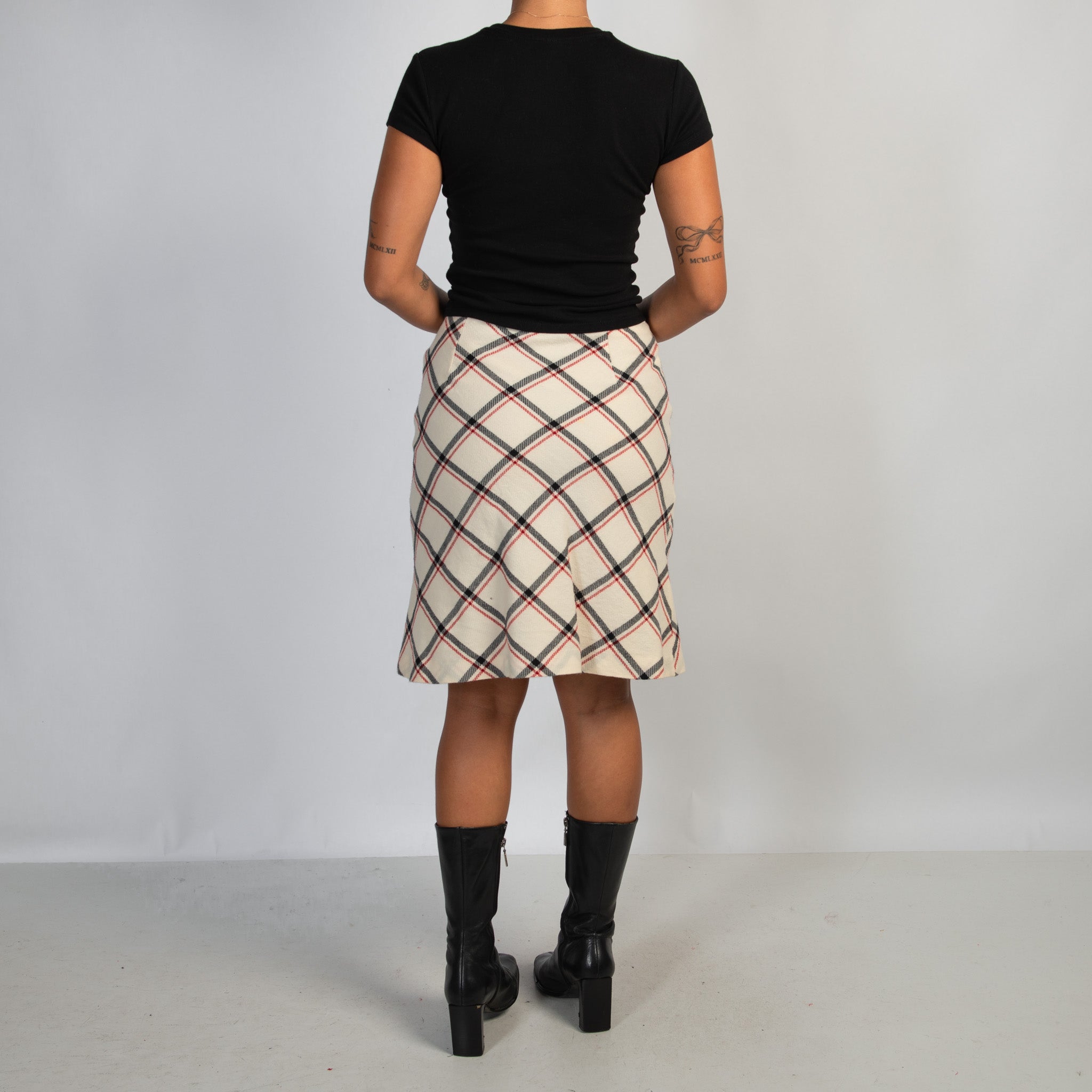 CREAM PLAID MIDI SKIRT