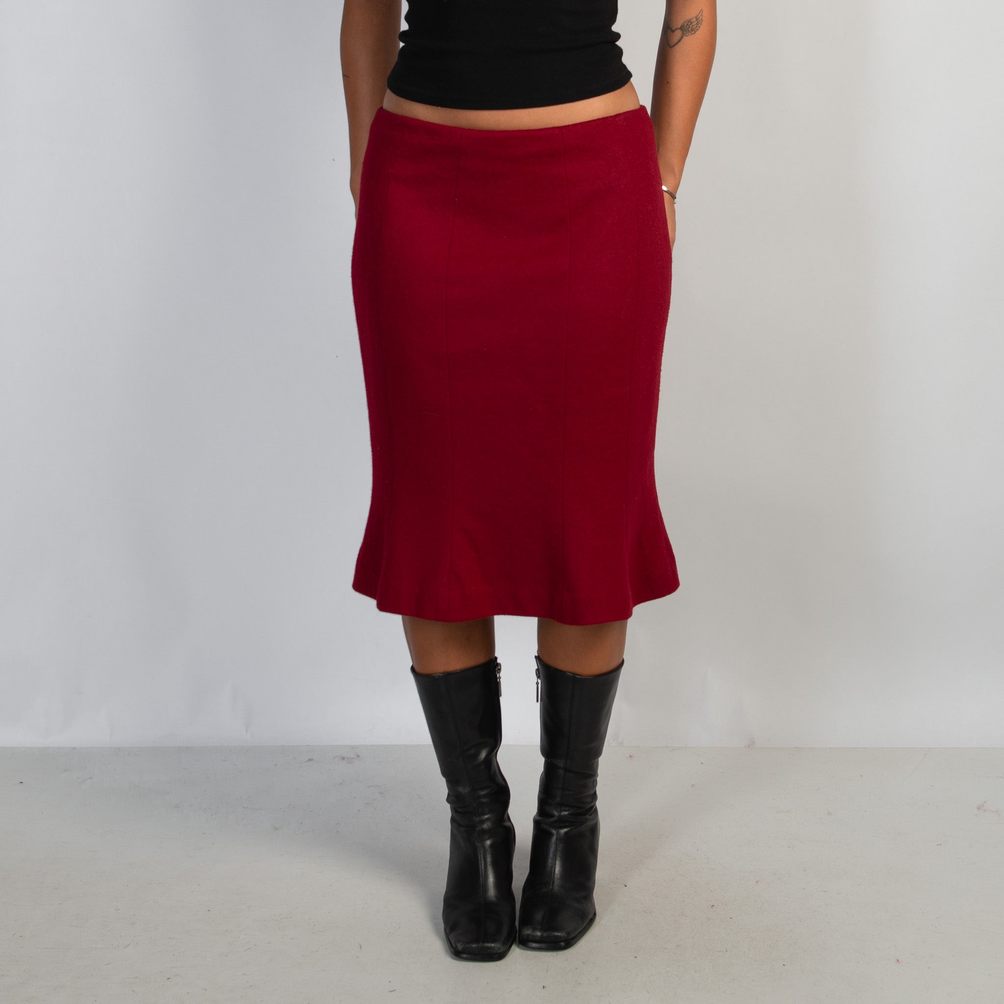 RED WOOL MIDI SKIRT