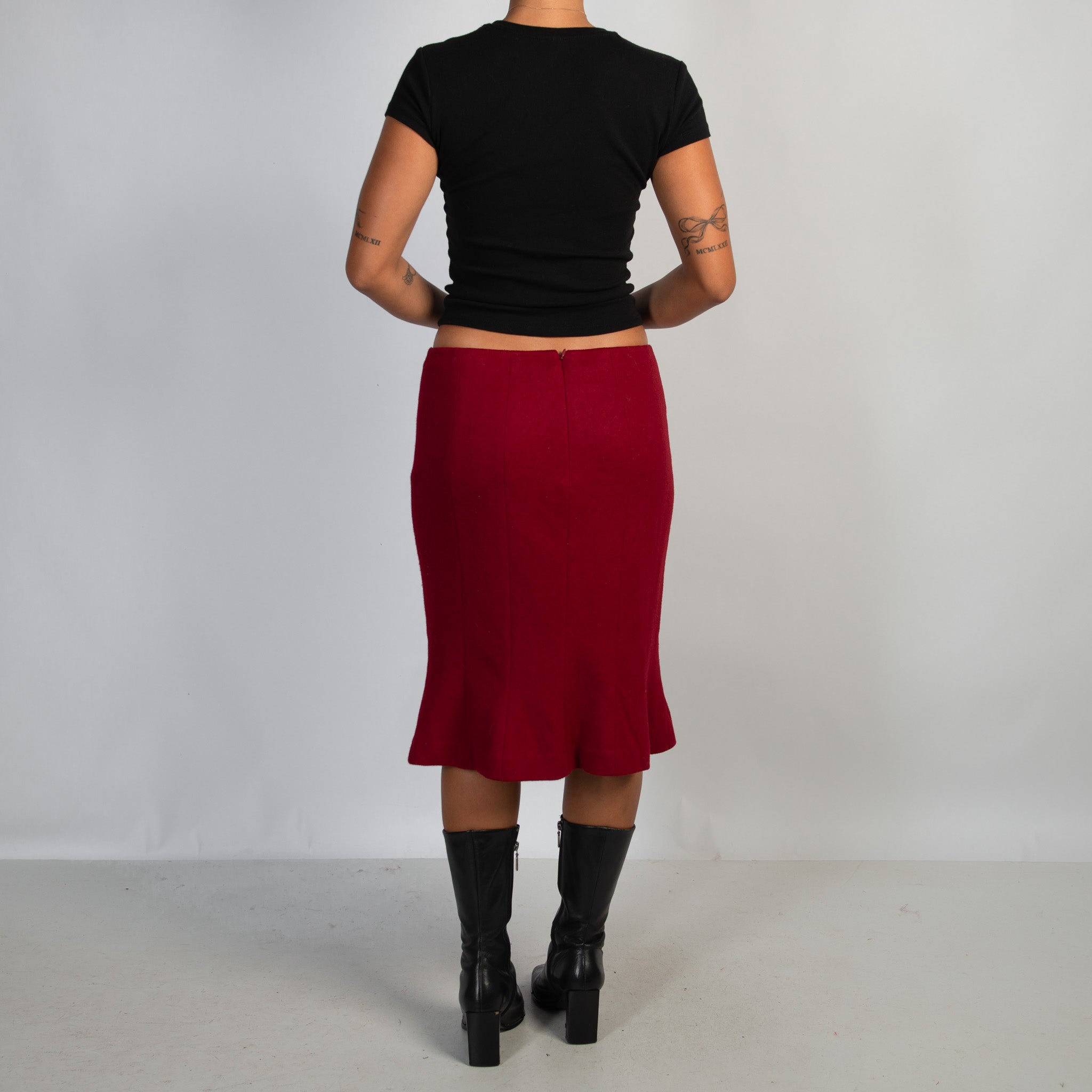RED WOOL MIDI SKIRT