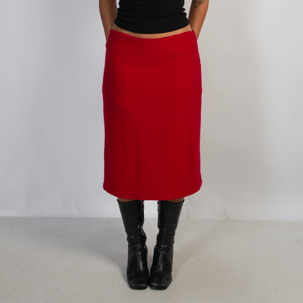RED WOOL MIDI SKIRT