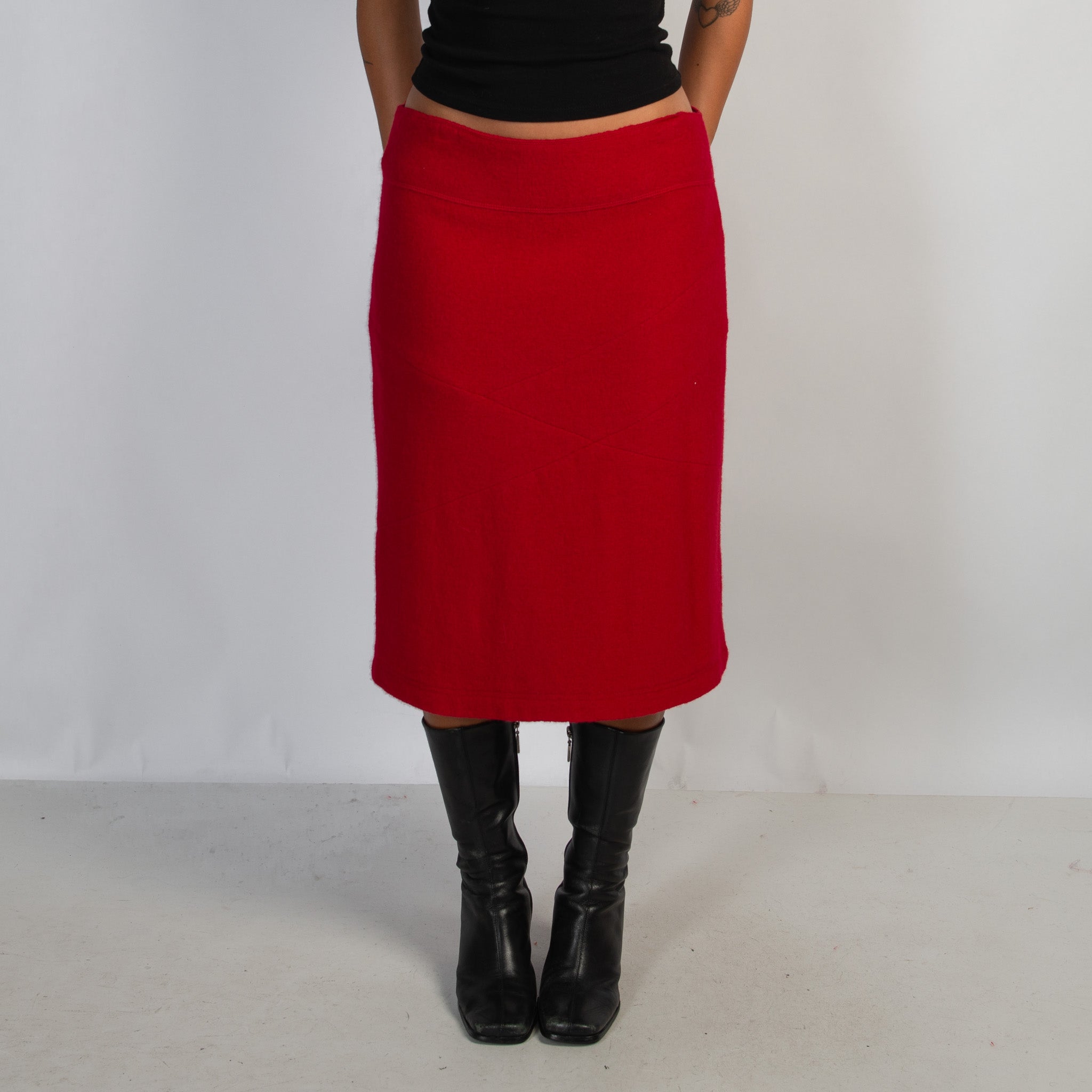RED WOOL MIDI SKIRT