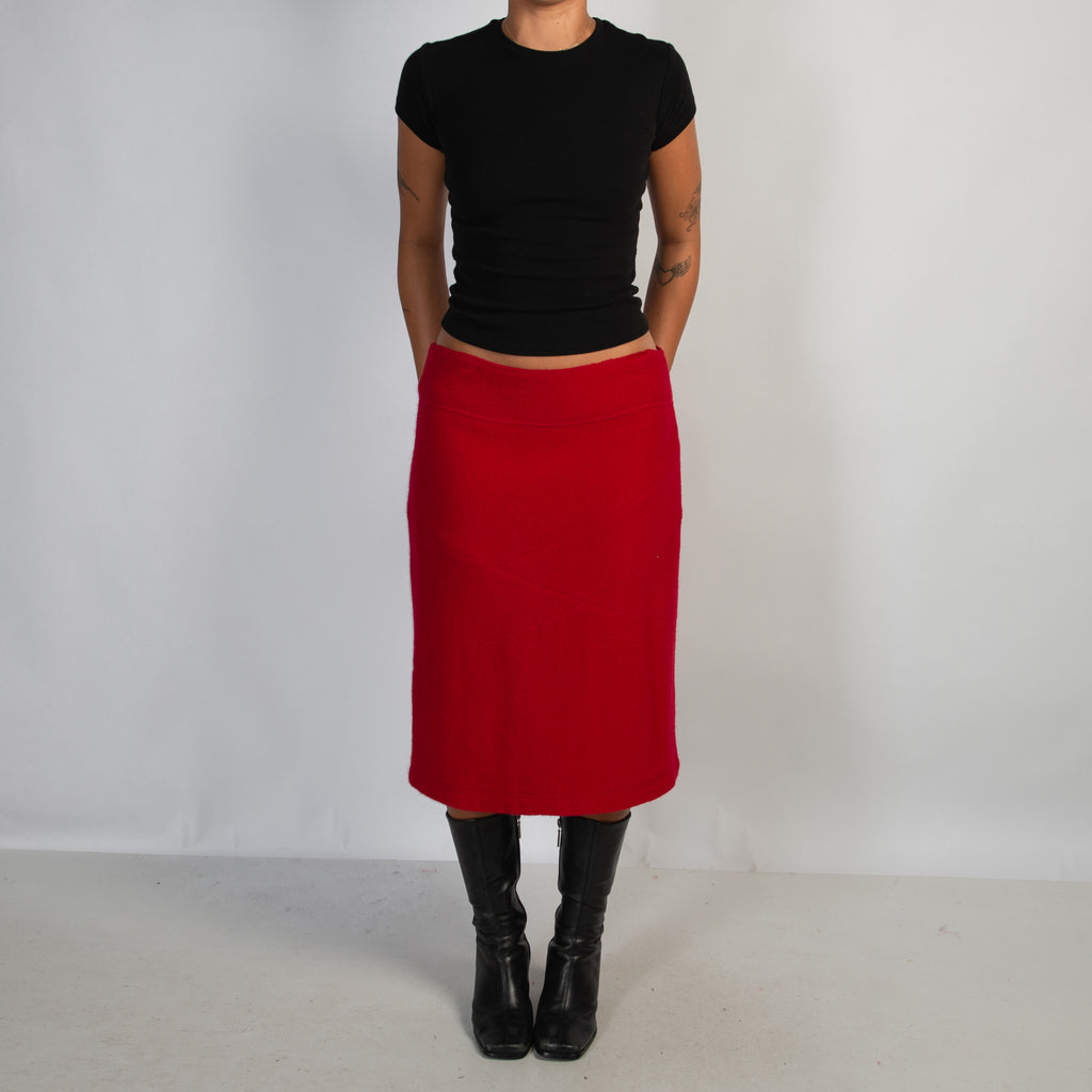 RED WOOL MIDI SKIRT