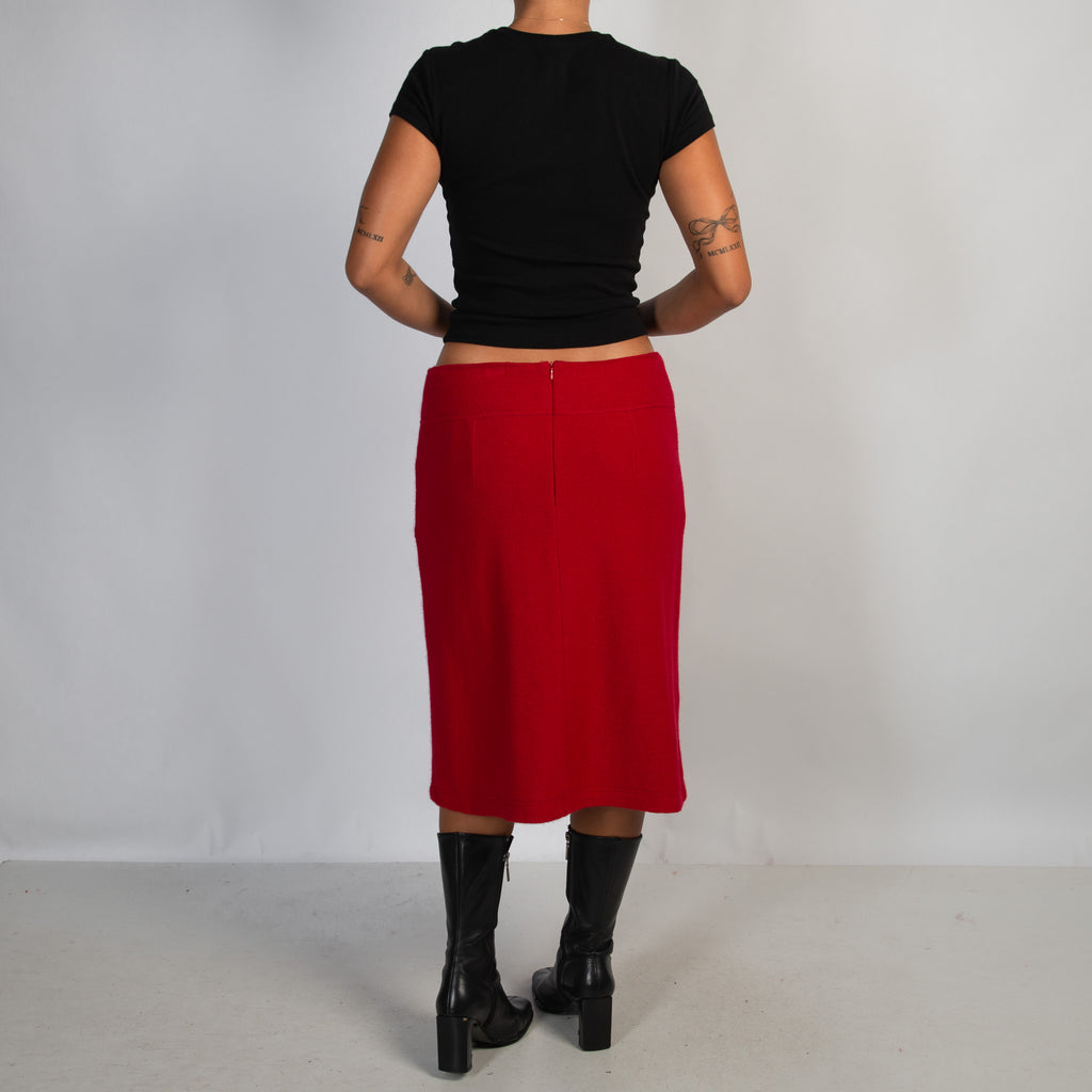 RED WOOL MIDI SKIRT