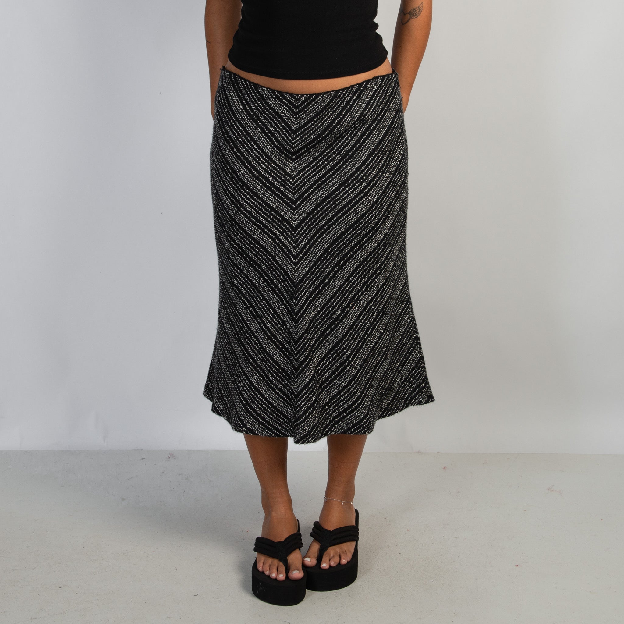 B&W WOOL MIDI SKIRT