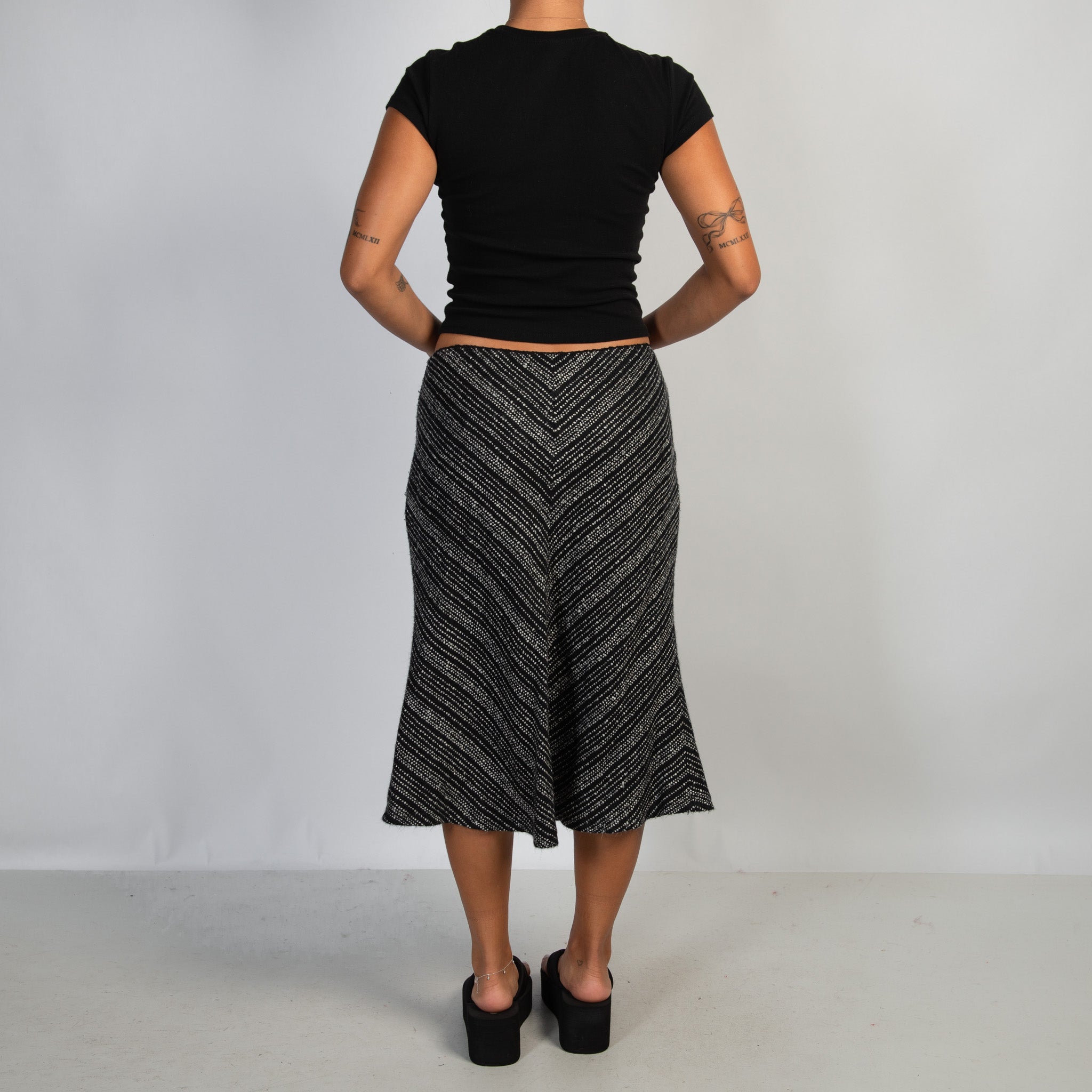 B&W WOOL MIDI SKIRT