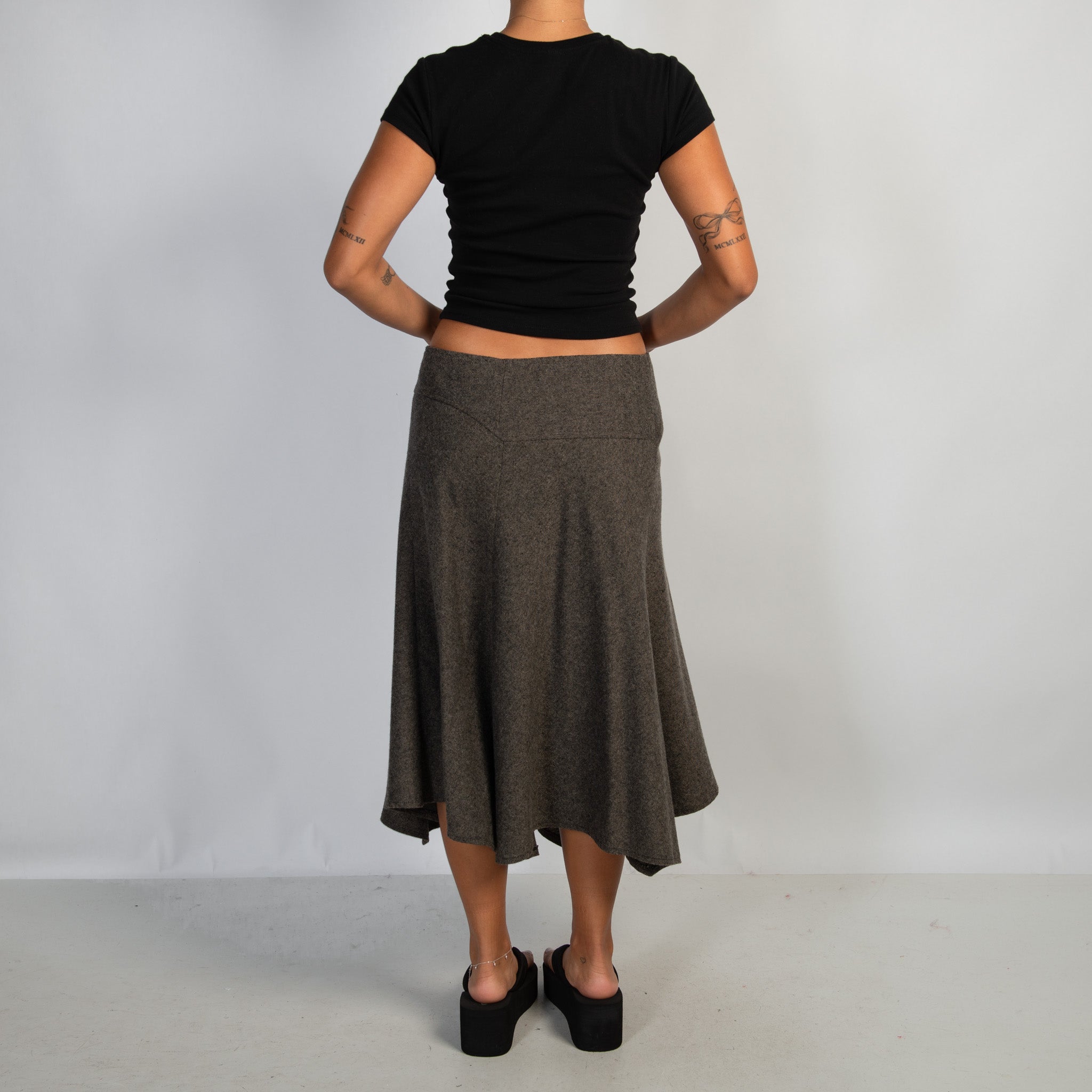 AYMMETRIC WOOL MIDI SKIRT