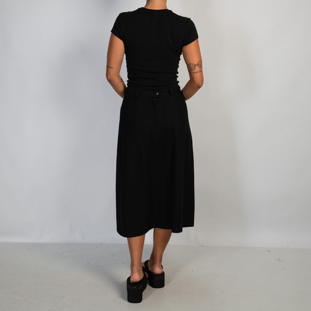 BLACK WOOL MIDI SKIRT