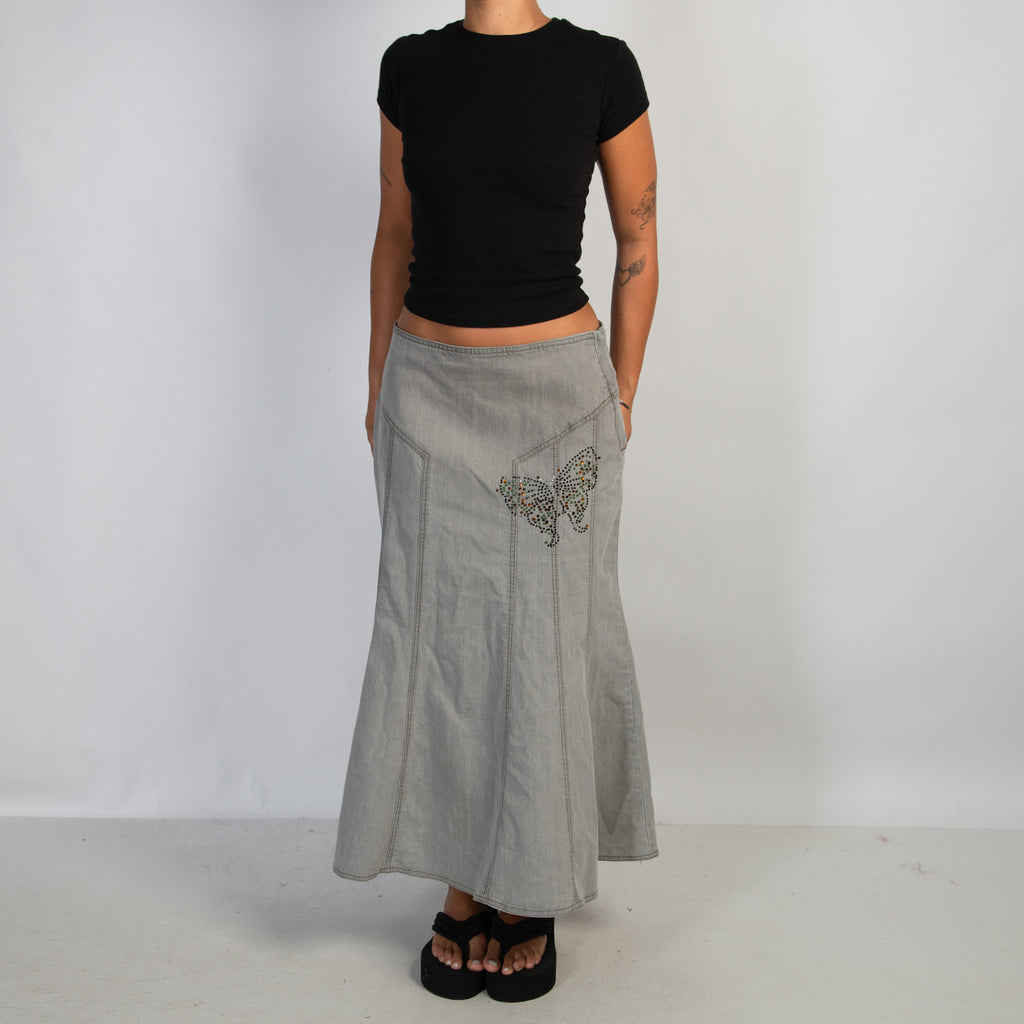GREY DENIM LONGLINE SKIRT