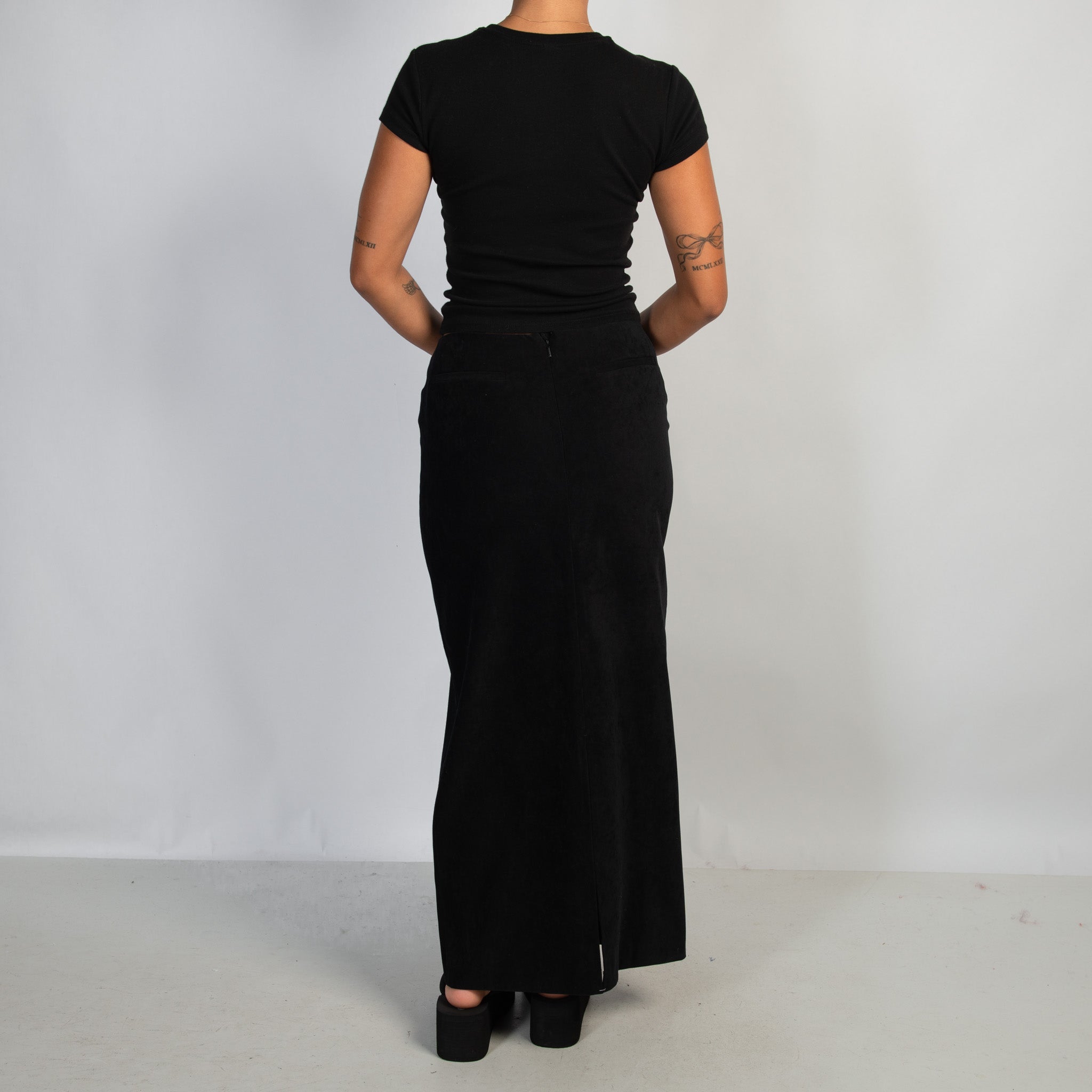 BLACK SUEDETTE SKIRT