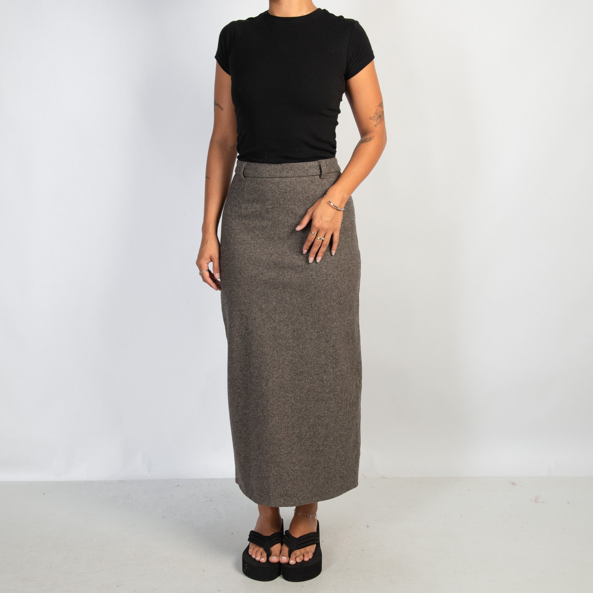 GREIGE FELT LONGLINE SKIRT
